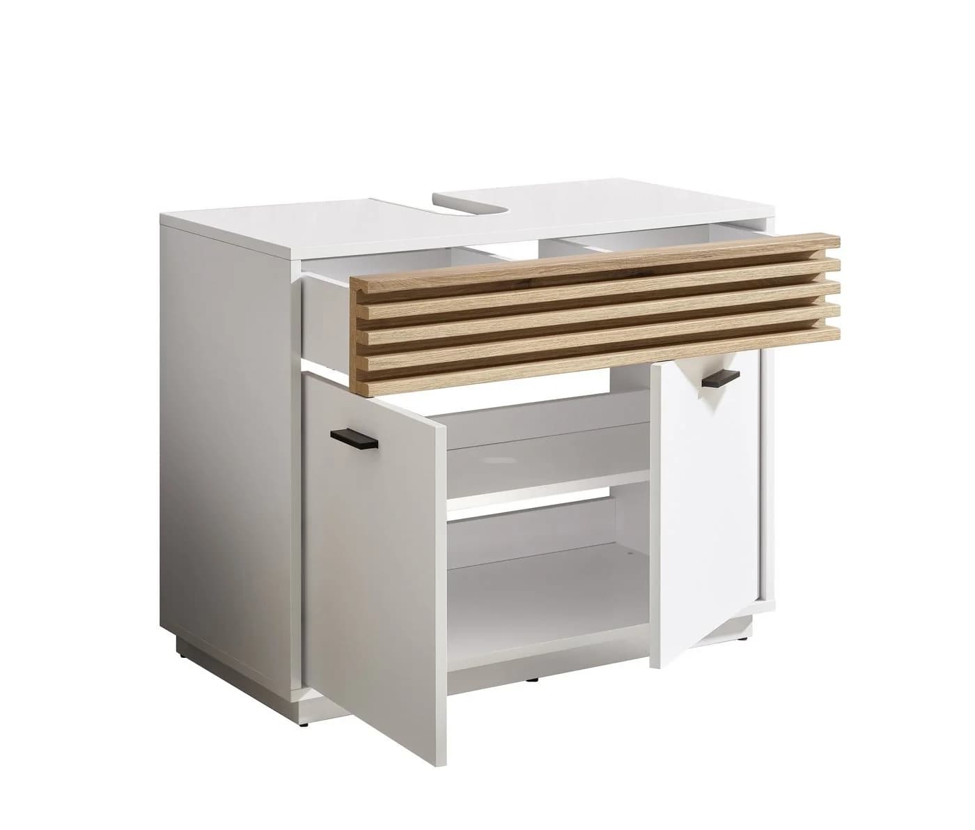 PREISBRECHER Waschbeckenunterschrank Liguria Weiß Eiche Dekor Modern