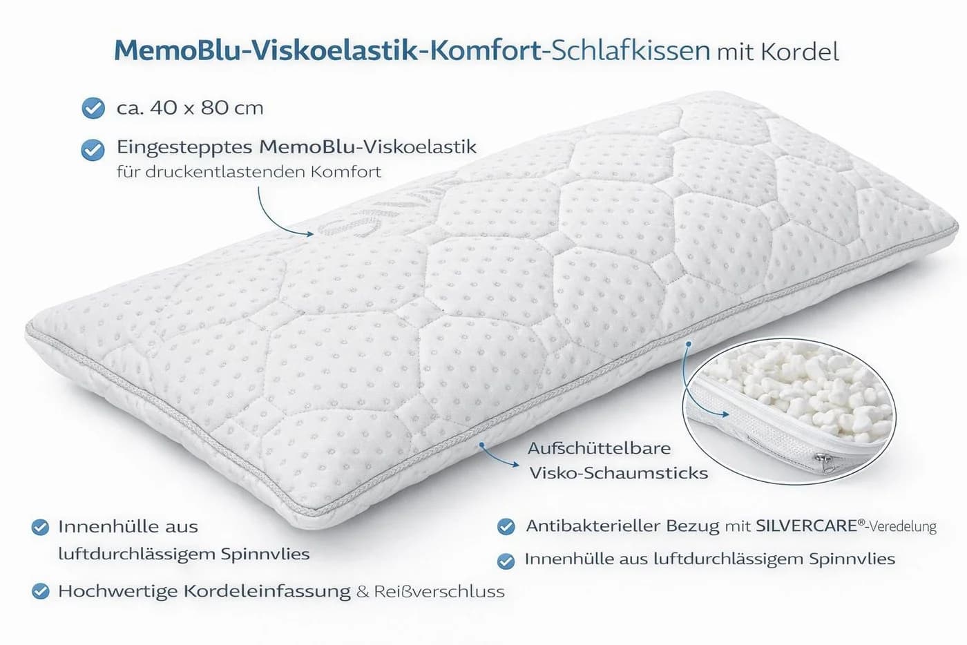 möbelando Kopfkissen Polarstern MemoBlu-Viskoelastik Weiß