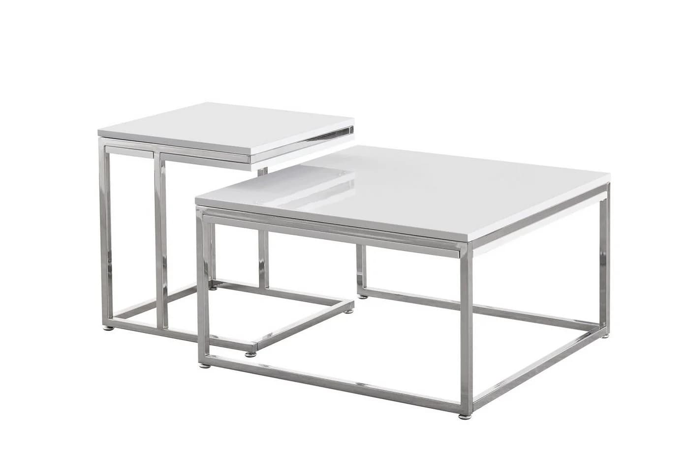 möbelando Satztisch Reno Set Weiß Hochglanz MDF Metall