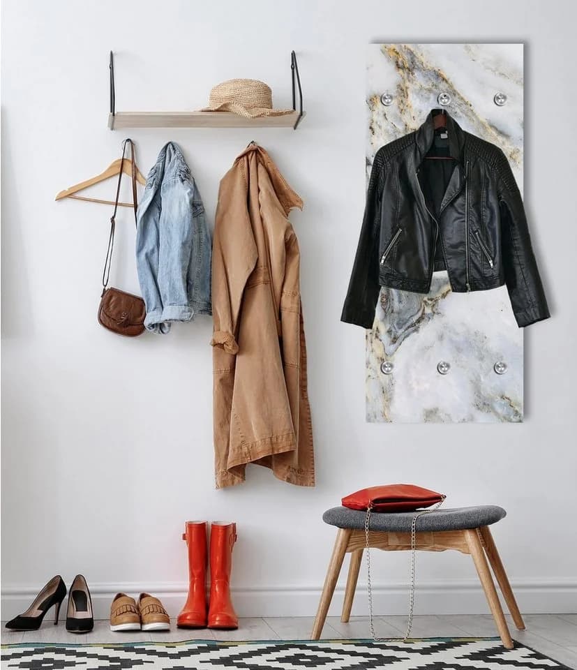 queence Wandgarderobe Marmor Acrylglas Gold Grau Weiß
