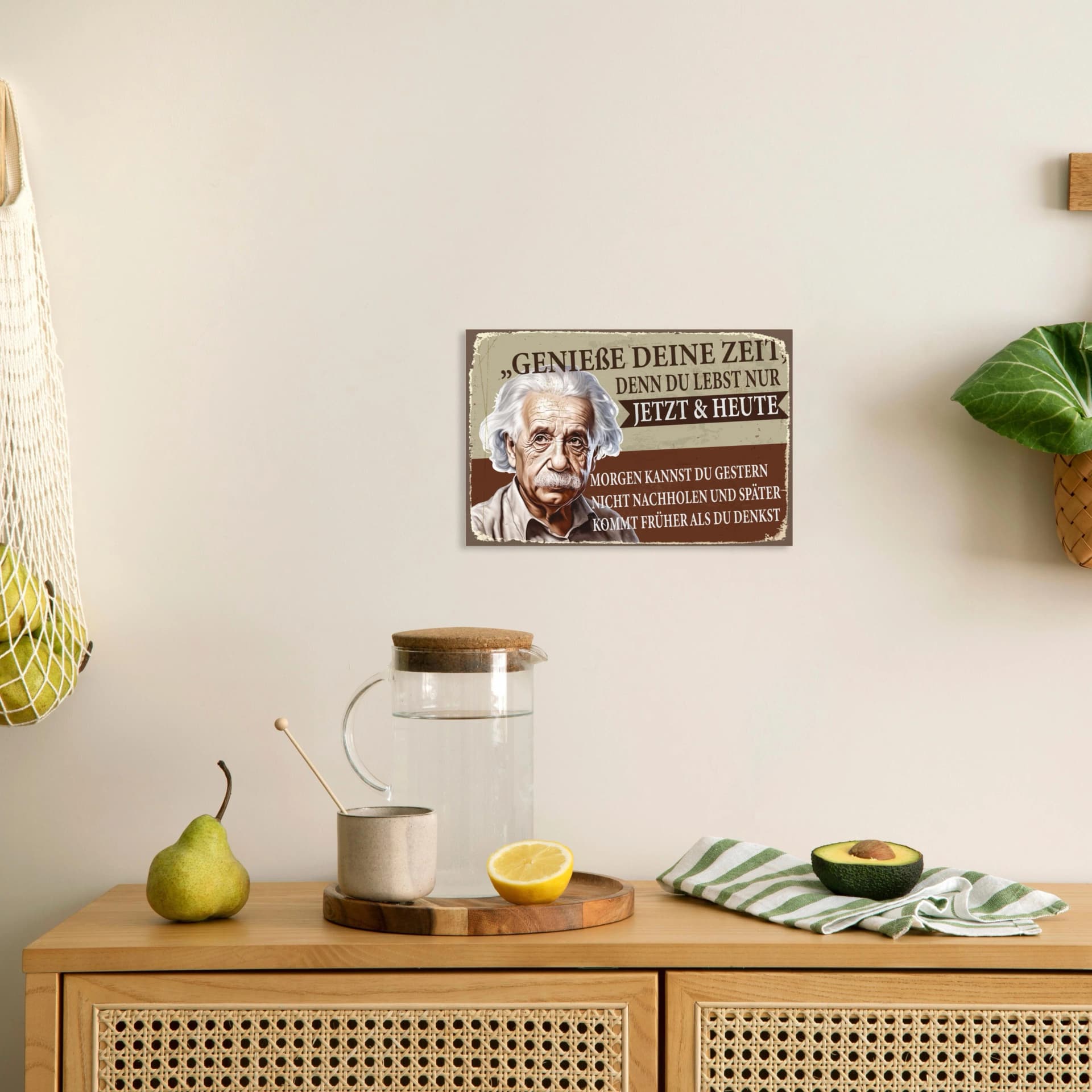 QUEENCE Alu-Dibond-Schild A. Einstein Braun Retro Stahloptik