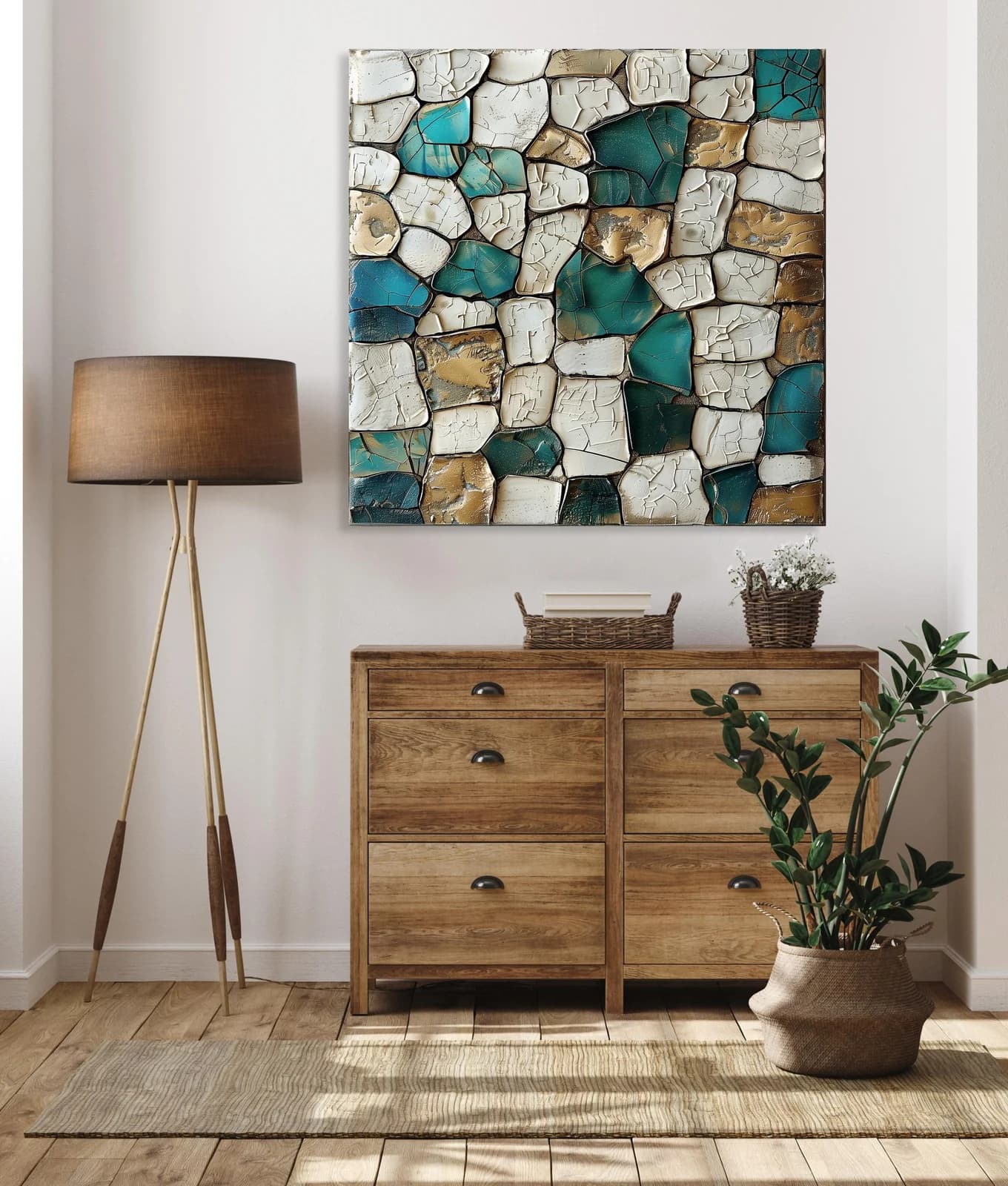 QUEENCE Acrylglasbild Mosaik türkis-blau quadratisch