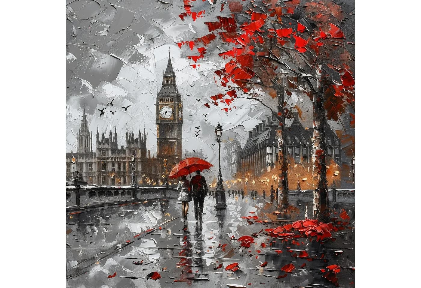 QUEENCE Leinwandbild Big Ben im Herbst 60x60 cm
