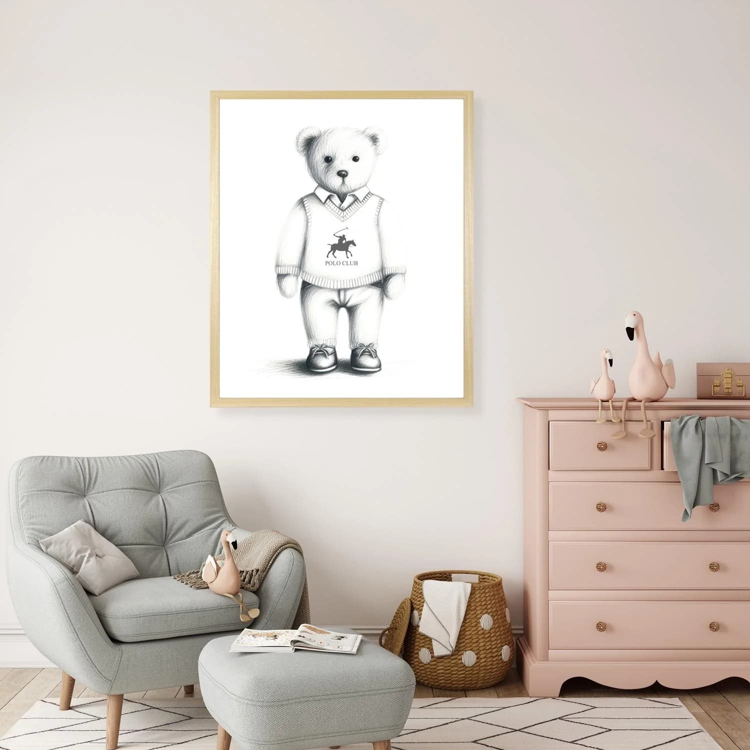 Bild mit Rahmen QUEENCE Teddy Bär in Pullunder Beige/Grau