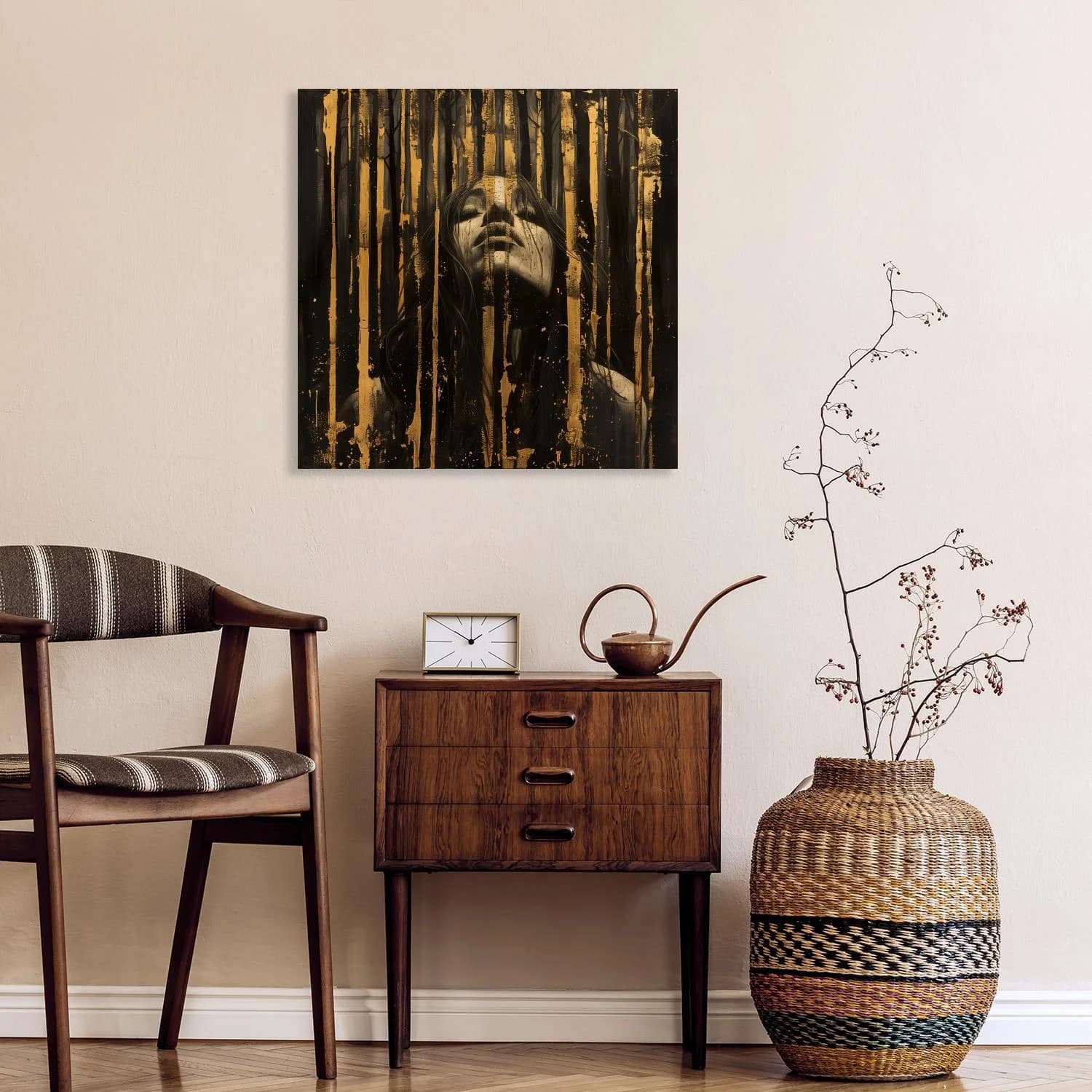 Acrylglasbild QUEENCE Frau in Gold quadratisch 70x70 cm