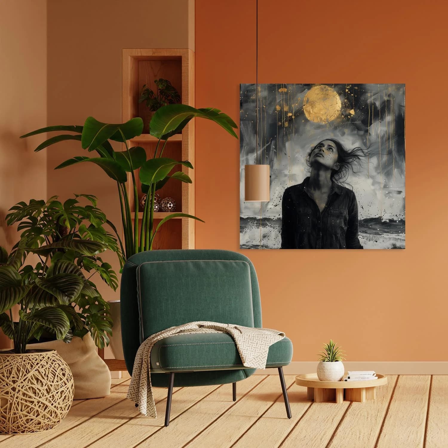 Acrylglasbild Goldener Mond bei Nacht QUEENCE