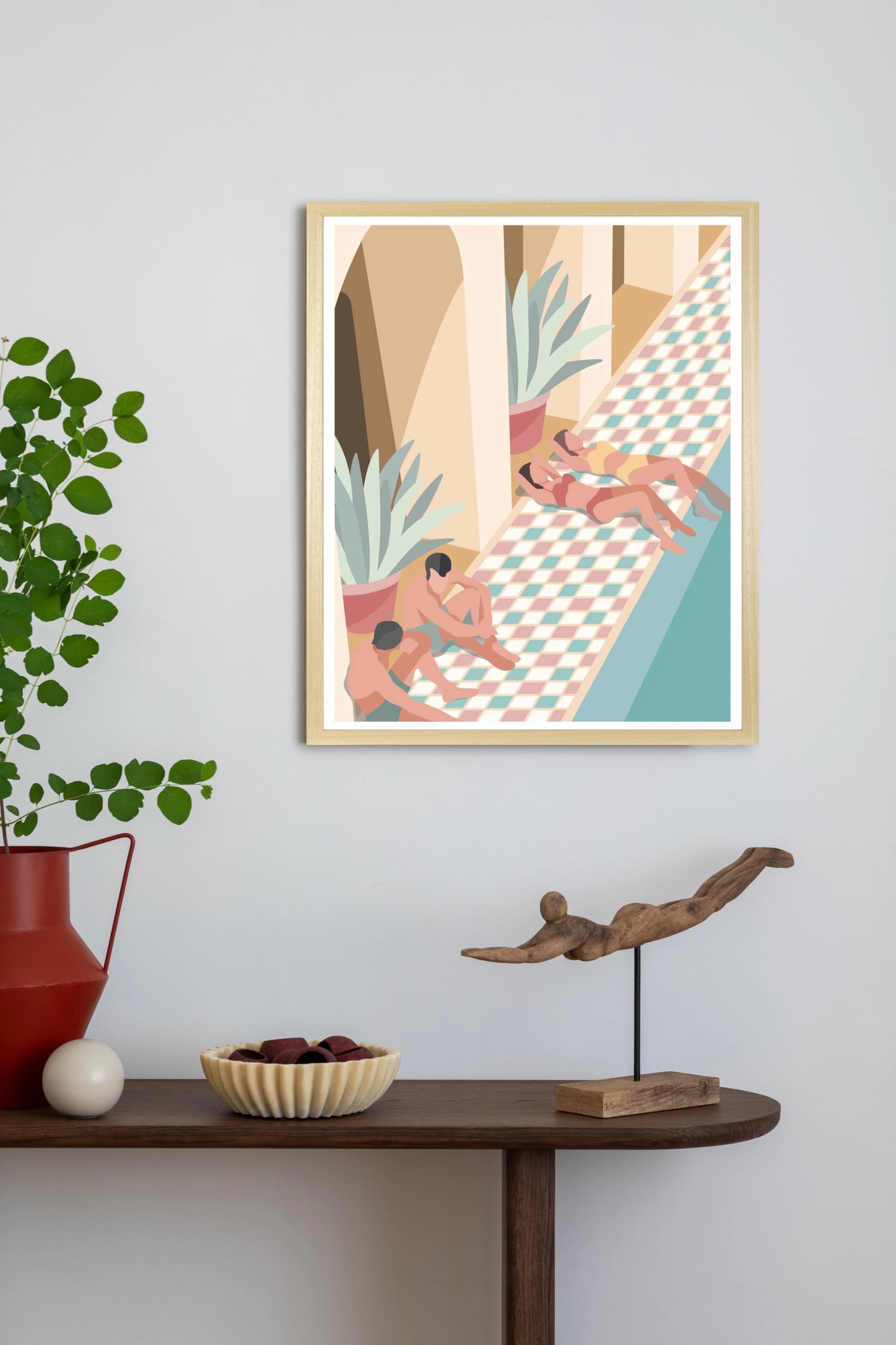 QUEENCE Kunstdruck "Mit Freunden am Pool" Braun