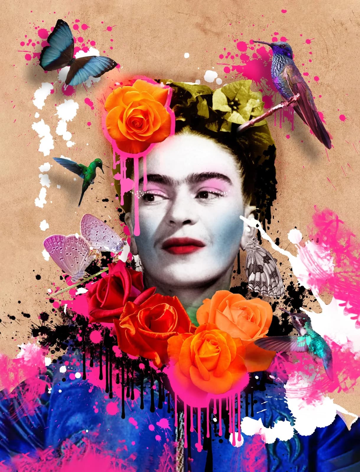 Leinwandbild Frida Kahlo Pop-Art Leinen Bunt