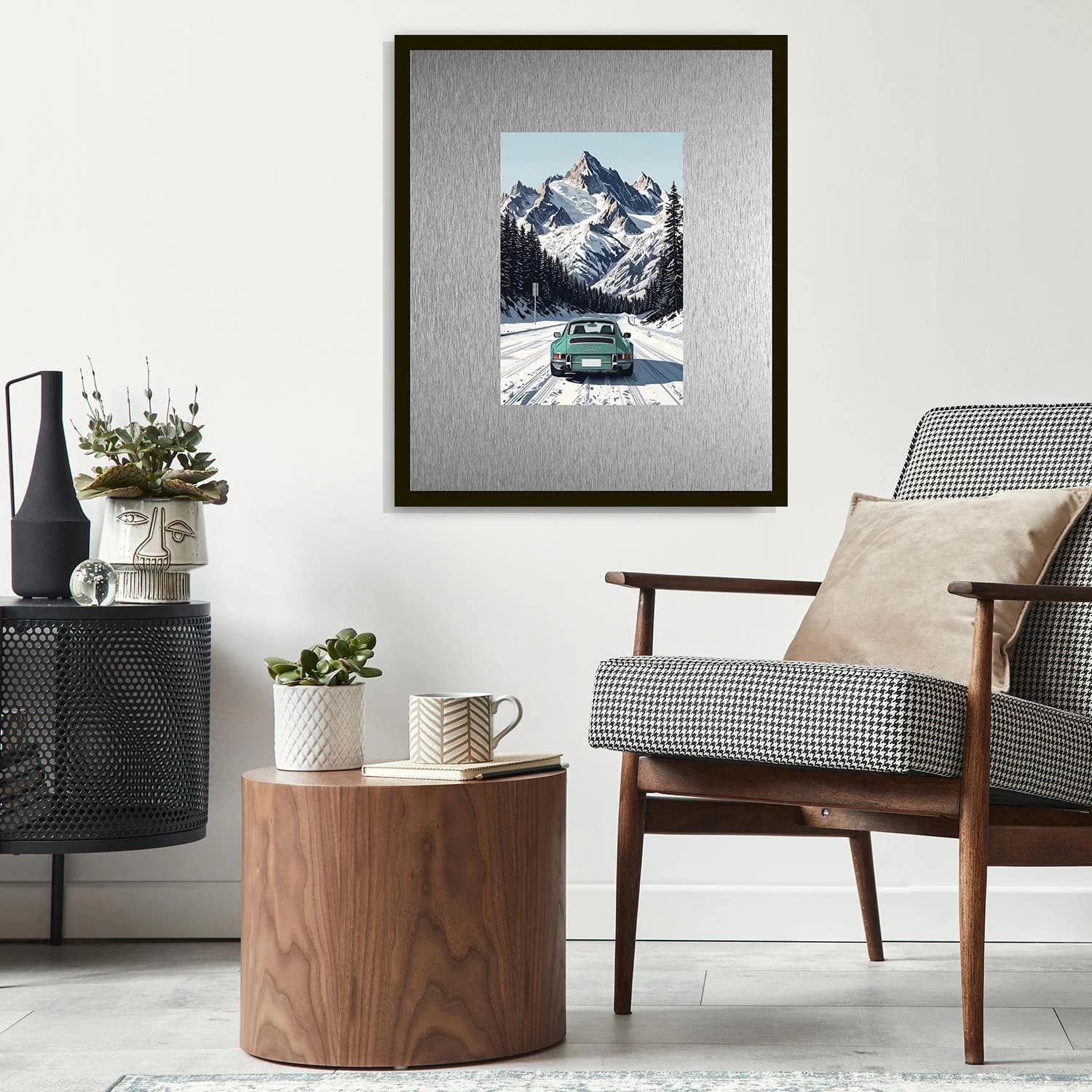 QUEENCE Wandbild St. Moritz Winter Schwarz Silber Aluminium Rahmen
