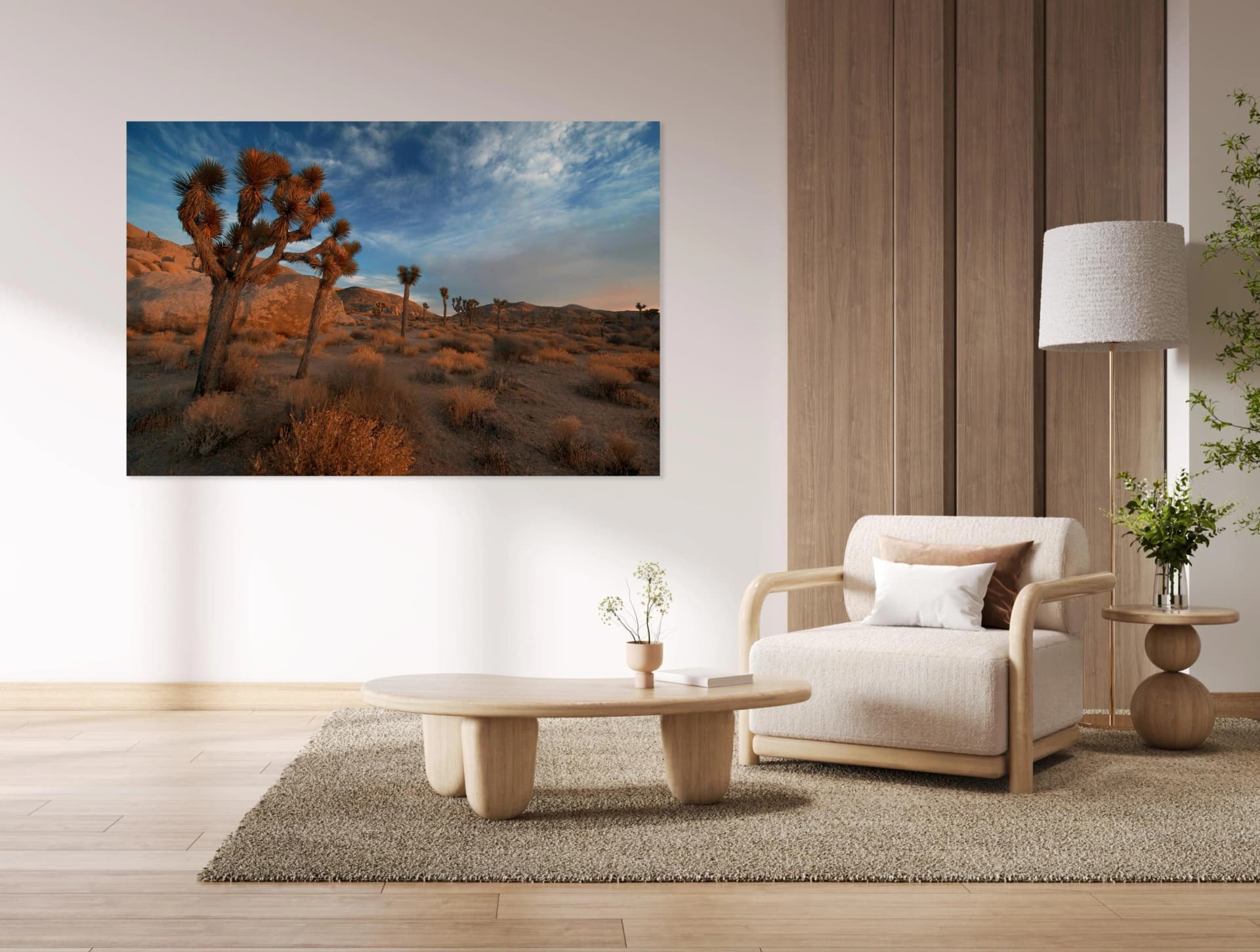 QUEENCE Acrylglasbild Wüstenlandschaft Blau Braun Weiß 3D-Effekt