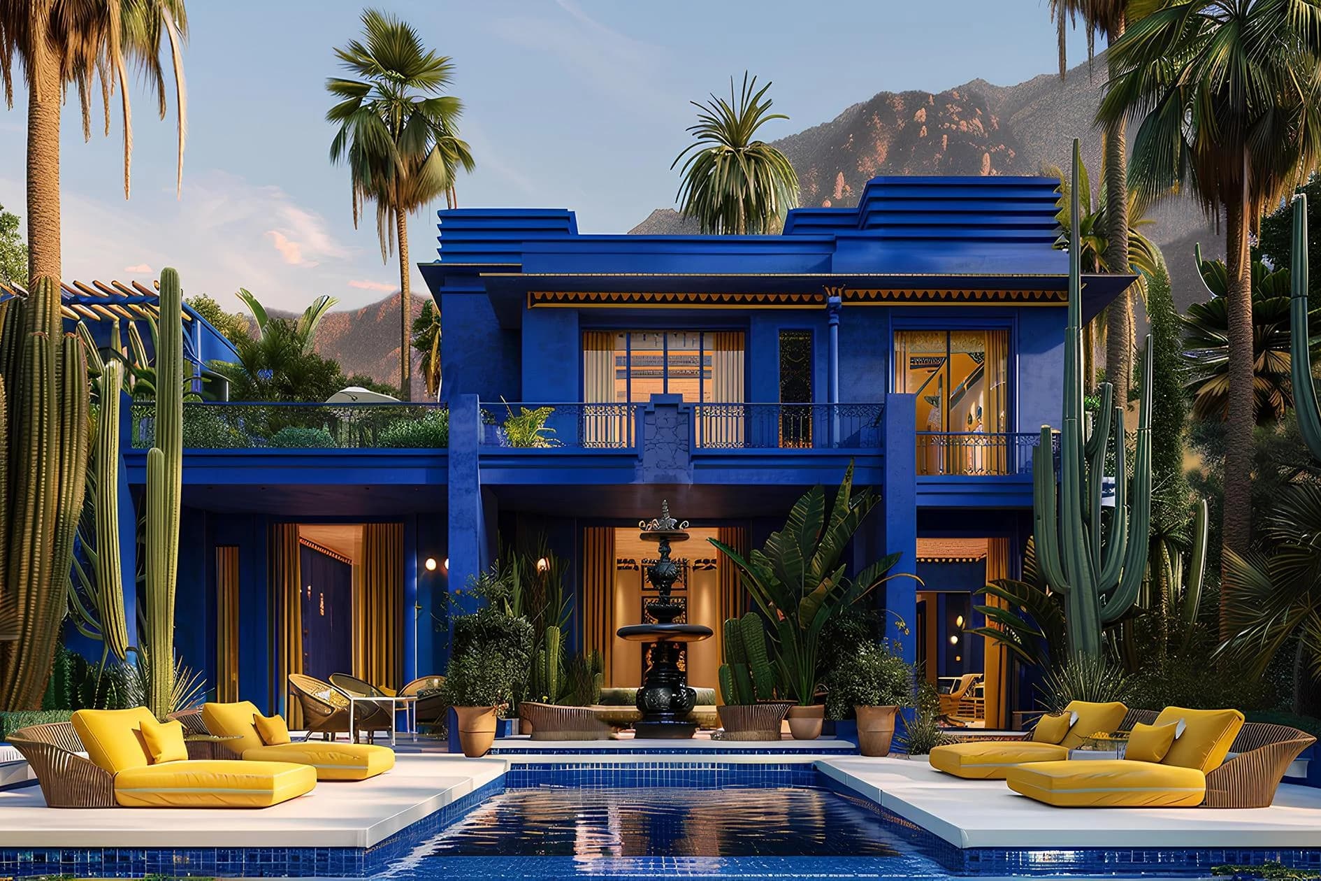 QUEENCE Acrylglasbild Villa mit Palmen in Los Angeles USA