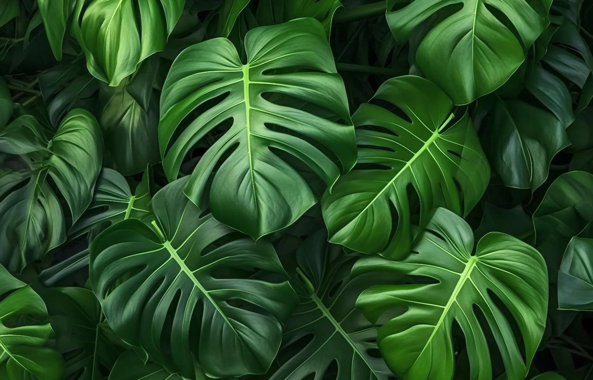 QUEENCE Acrylglasbild Monstera Blätter Wald Illusion Grün