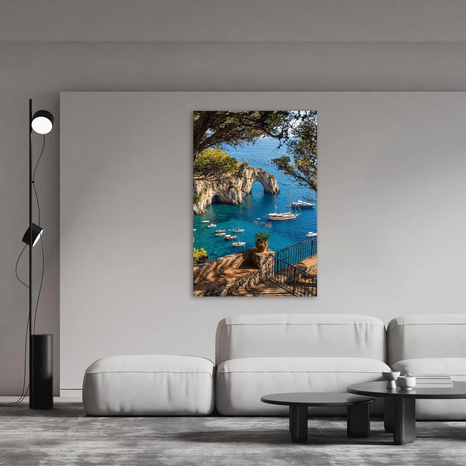 QUEENCE Acrylglasbild Blick vom Meer Terrasse Blau