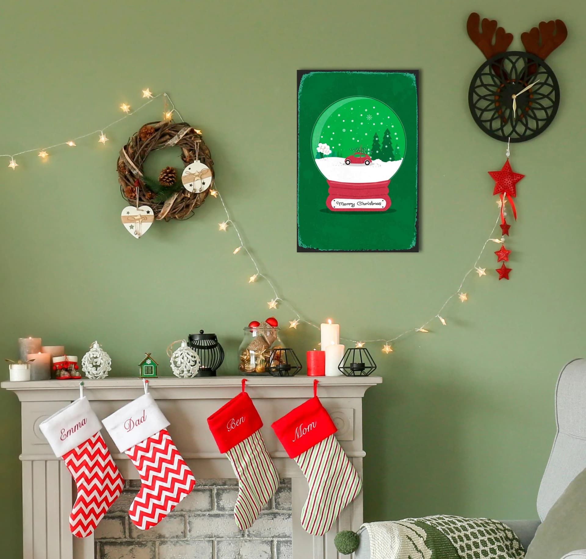 Metallbild QUEENCE "Snowy Christmas" Rot Schneeflocken