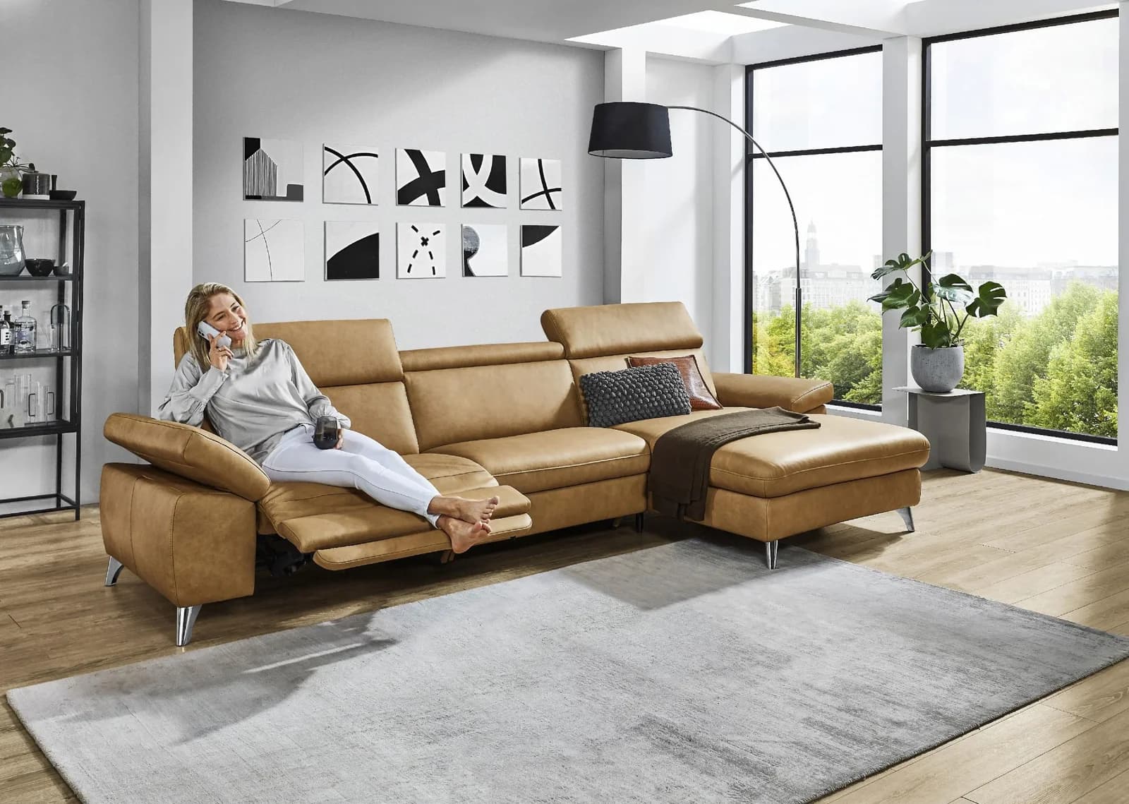 Polsterecke vito TONGA Leder Punch Chromfuß