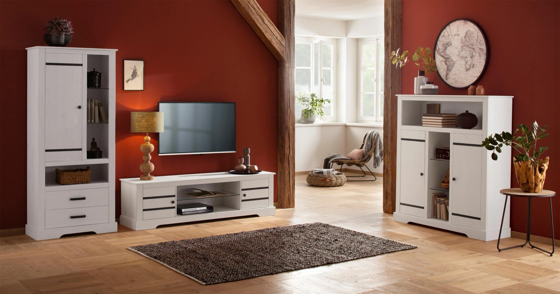 OTTO HOME Highboard Weiß Massivholz Kiefer Stauraum