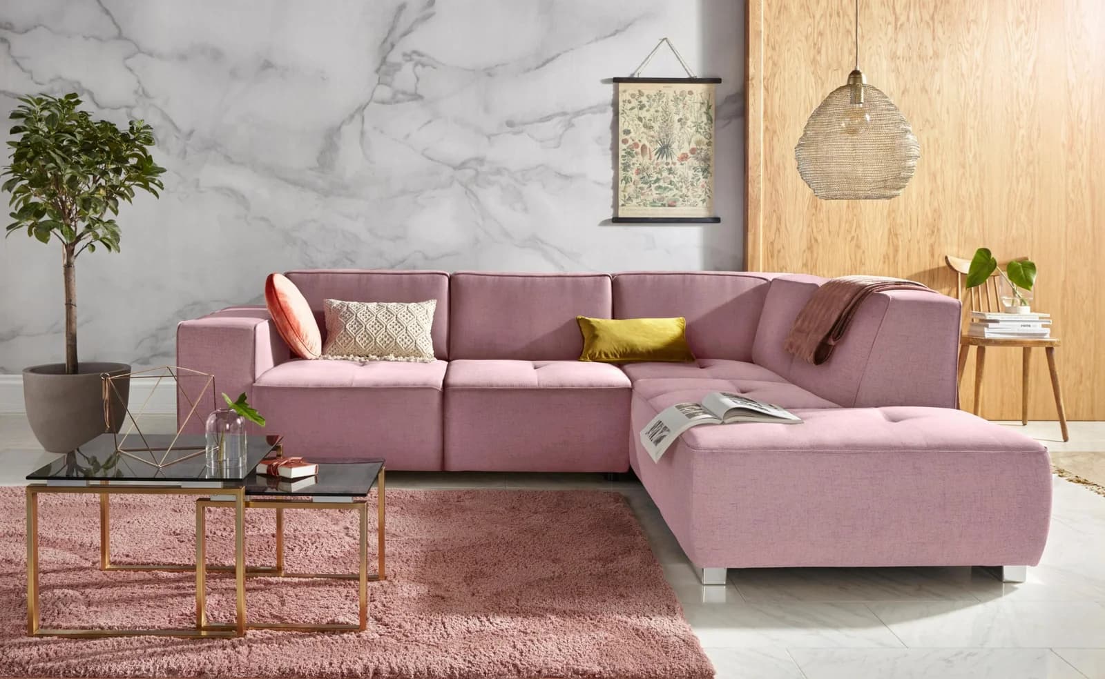 HOME AFFAIRE Ecksofa Sapporo L-Form Altrosa mit Bettfunktion