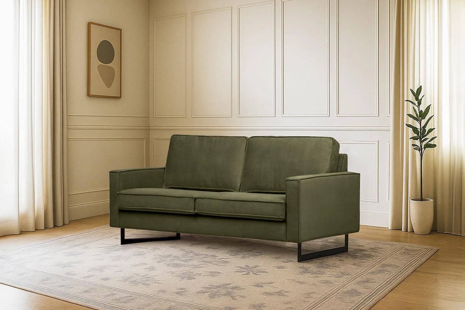 HOME AFFAIRE Pinto 2-Sitzer Sofa Khaki Feincord