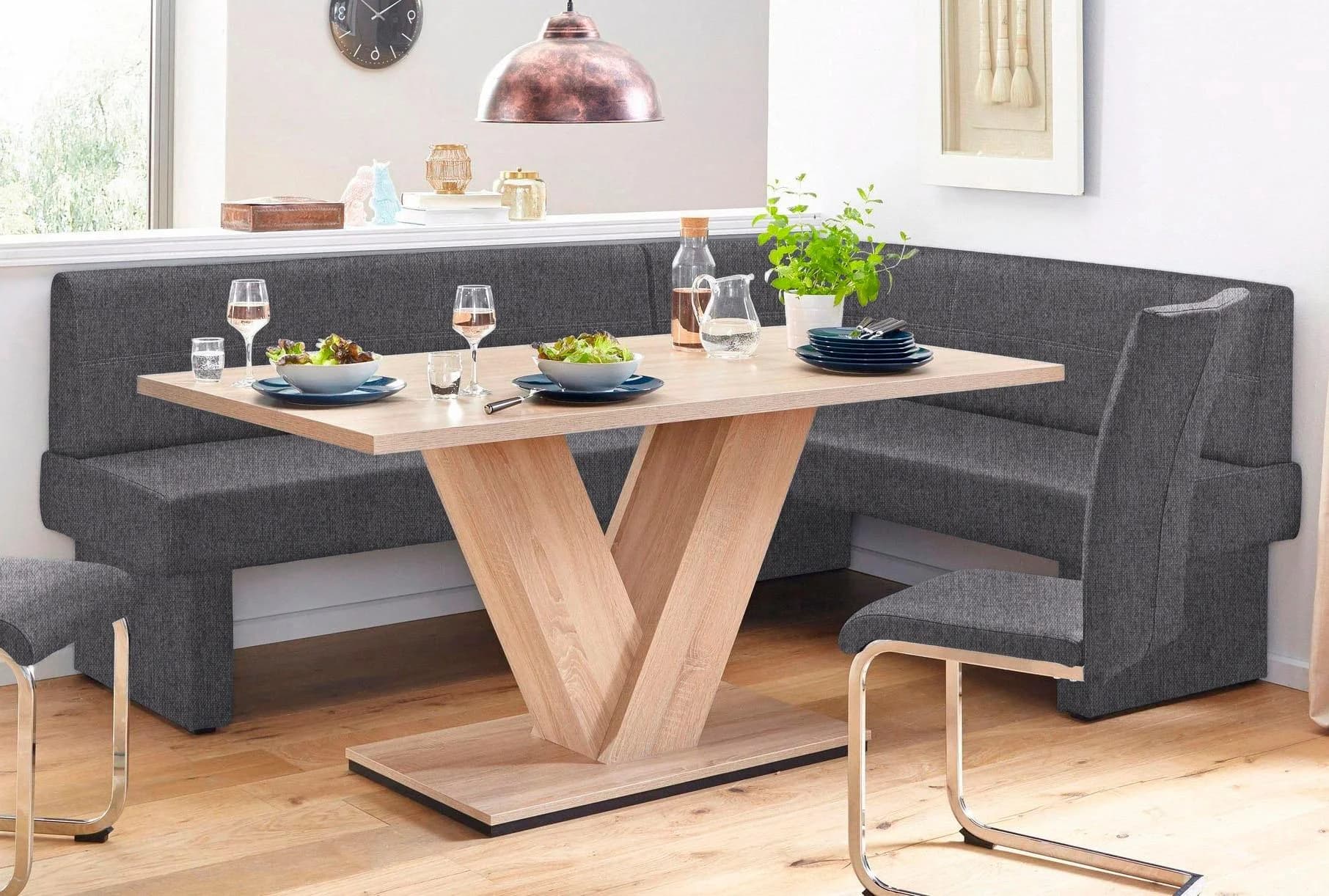 Eckbank HOME AFFAIRE Nils Dunkelgrau Gepolstert FSC Holz