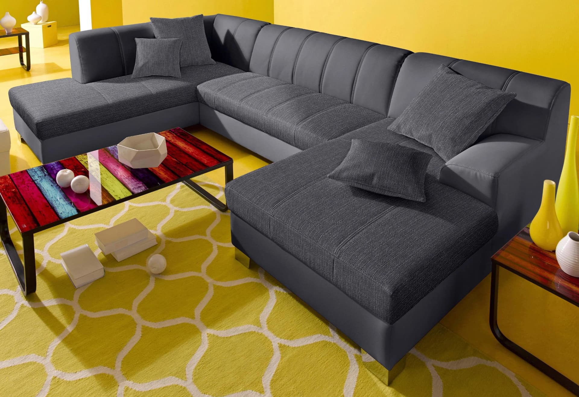 DOMO COLLECTION Wohnlandschaft Turah Schwarz Braun mit Bettfunktion