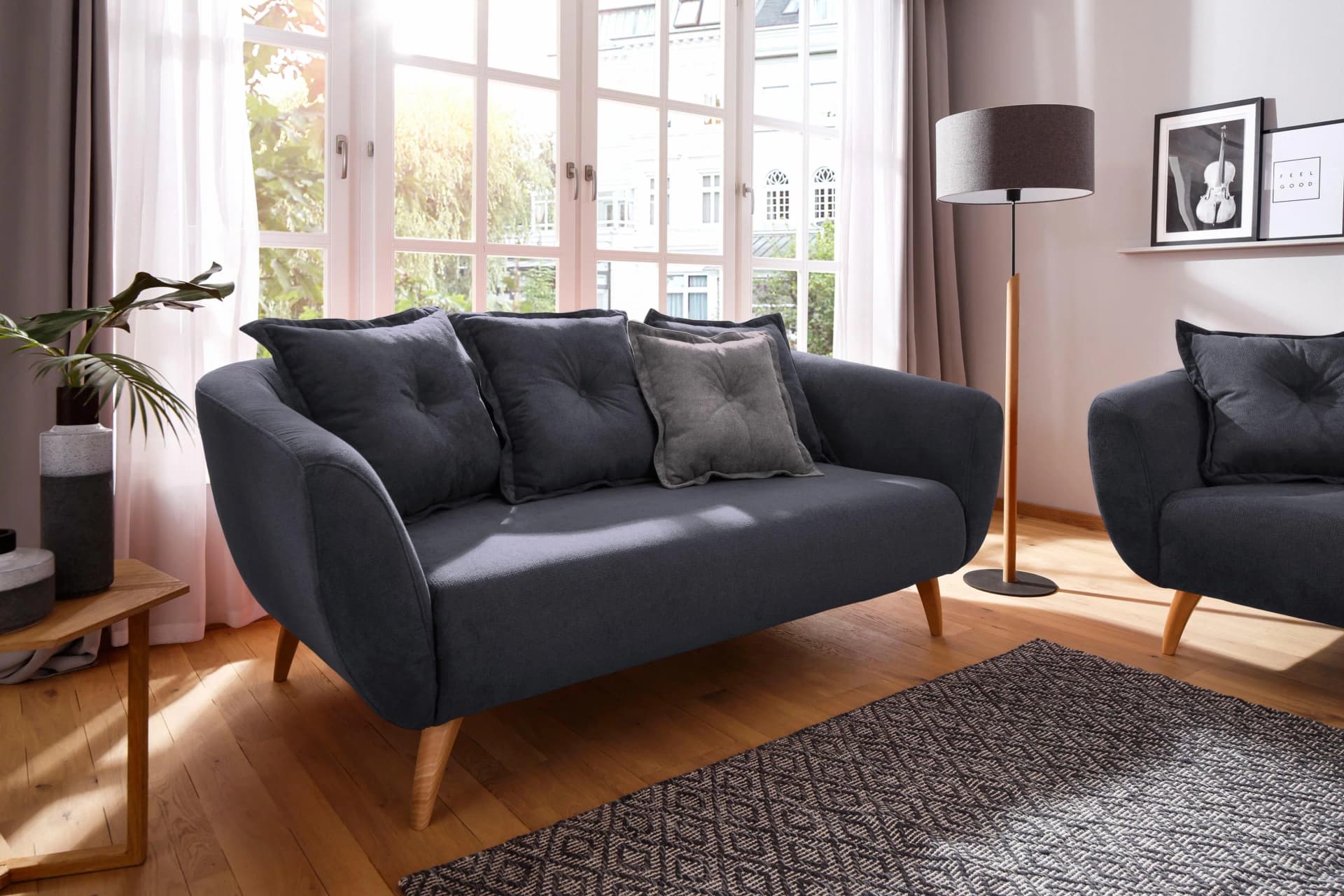 HOME AFFAIRE Baggio 2,5-Sitzer Sofa Dunkelblau mit Kissen