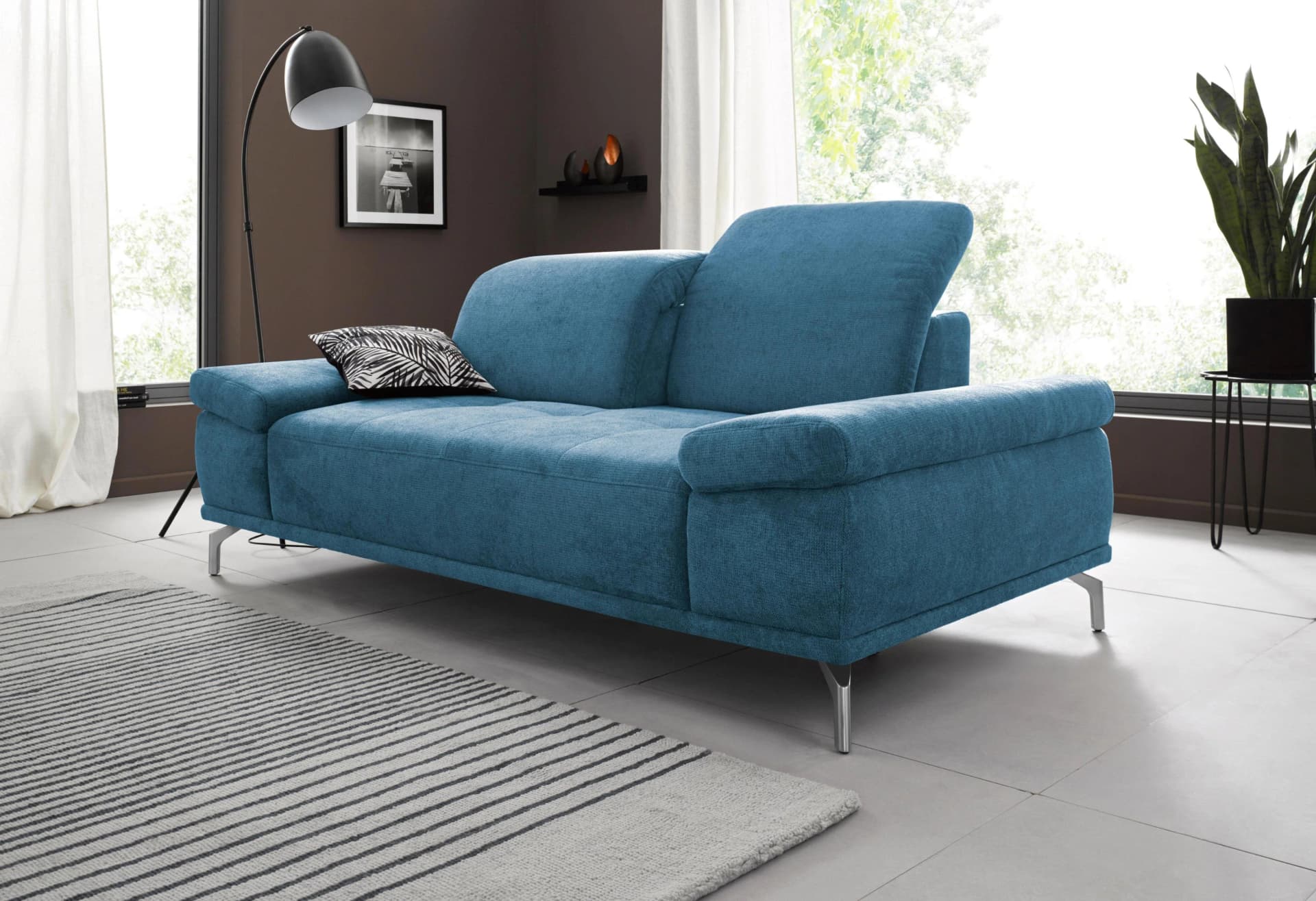 HOME AFFAIRE Caluna 2-Sitzer Sofa Azurblau Vintage-Optik mit Verstellfunktion