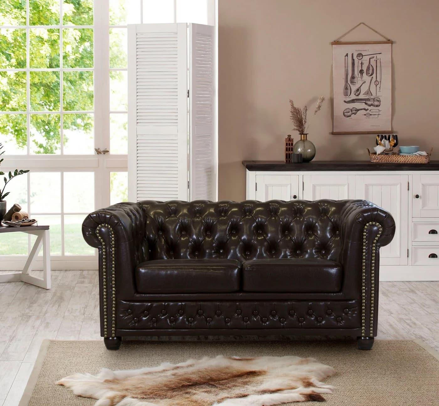 HOME AFFAIRE Chesterfield-Sofa Rysum Dunkelbraun Microfaser Lederoptik