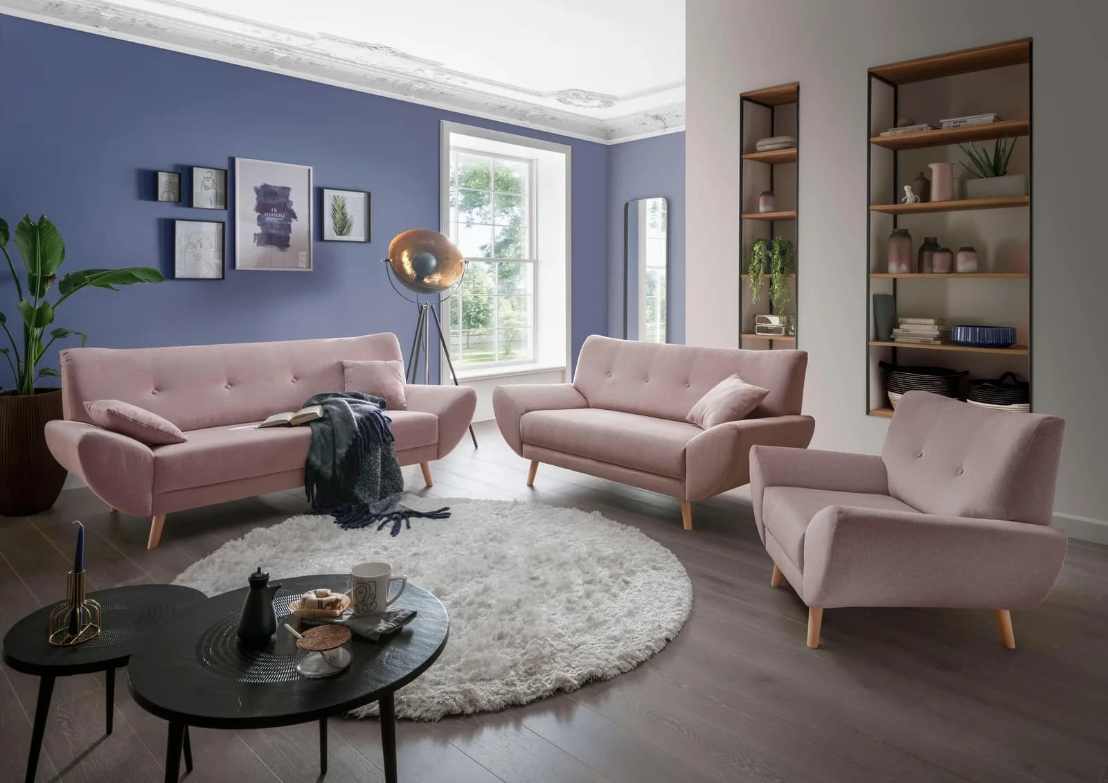 HOME AFFAIRE Polstergarnitur Basta 3-tlg. Rosa Polyester