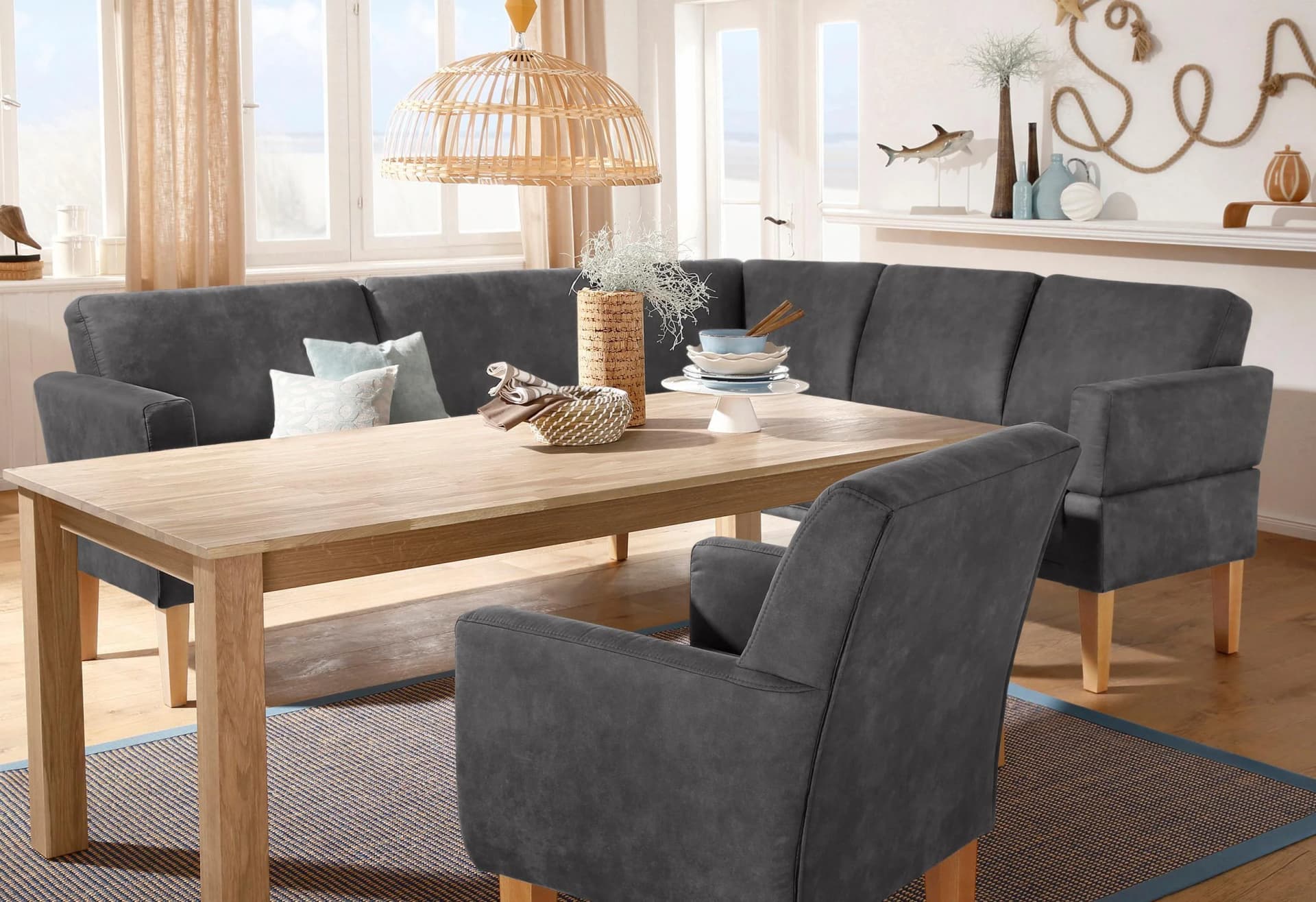 HOME AFFAIRE Eckbank Fehmarn Anthrazit Luxus Microfaser