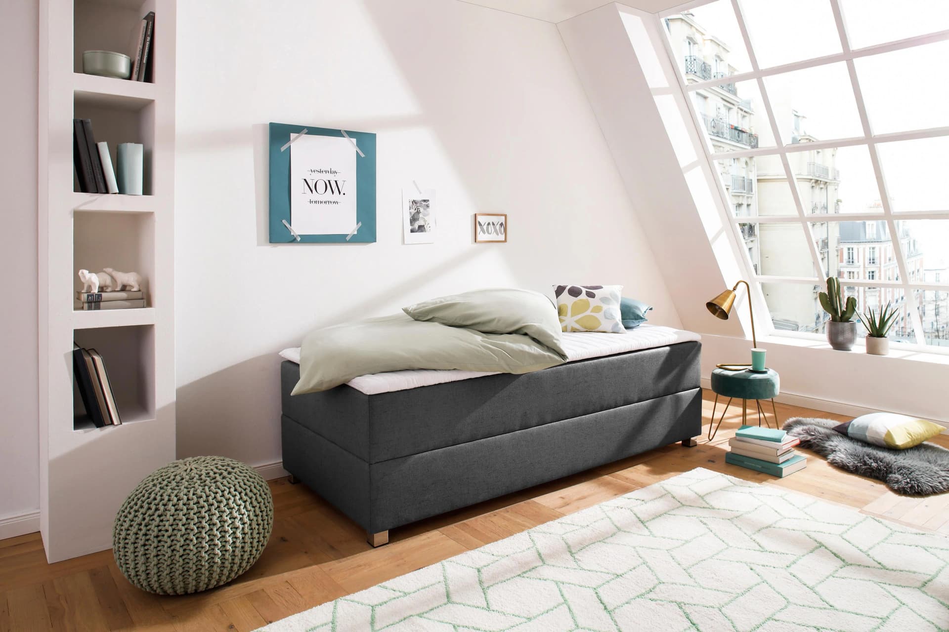 Boxbett HOME AFFAIRE Alexis Anthrazit mit Bettkasten und Matratze