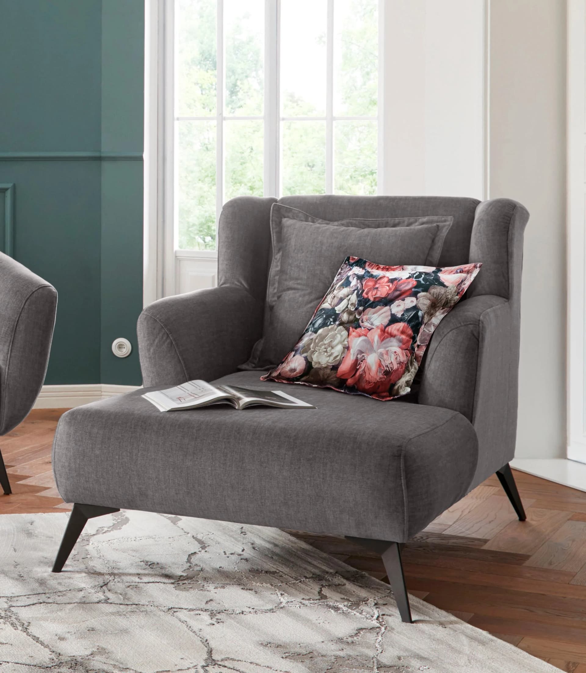 Home Affaire Baggio Loveseat Sessel asche Schwarz Metallfüße