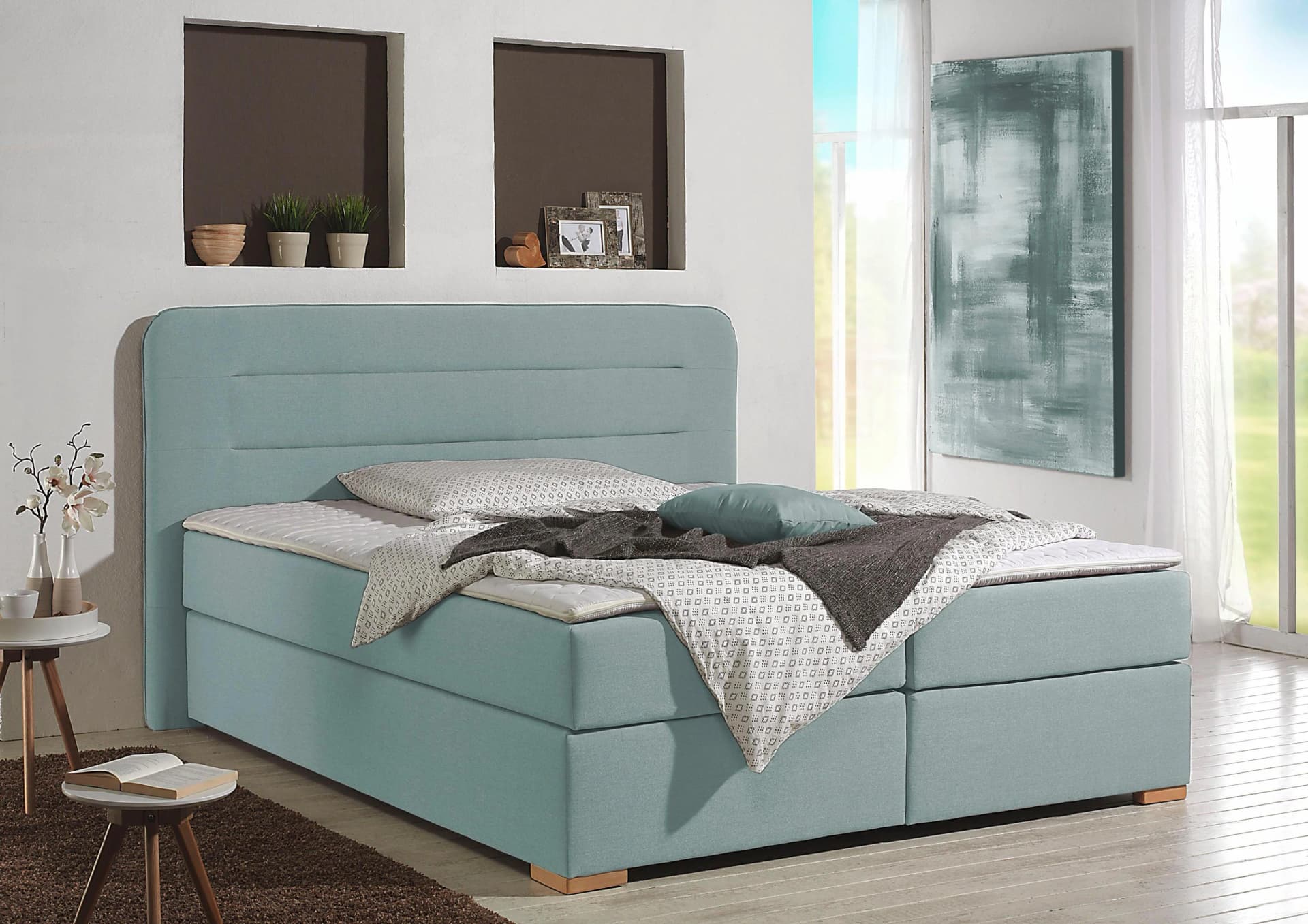 Home Affaire Boxspringbett Manchester Petrol mit Topper