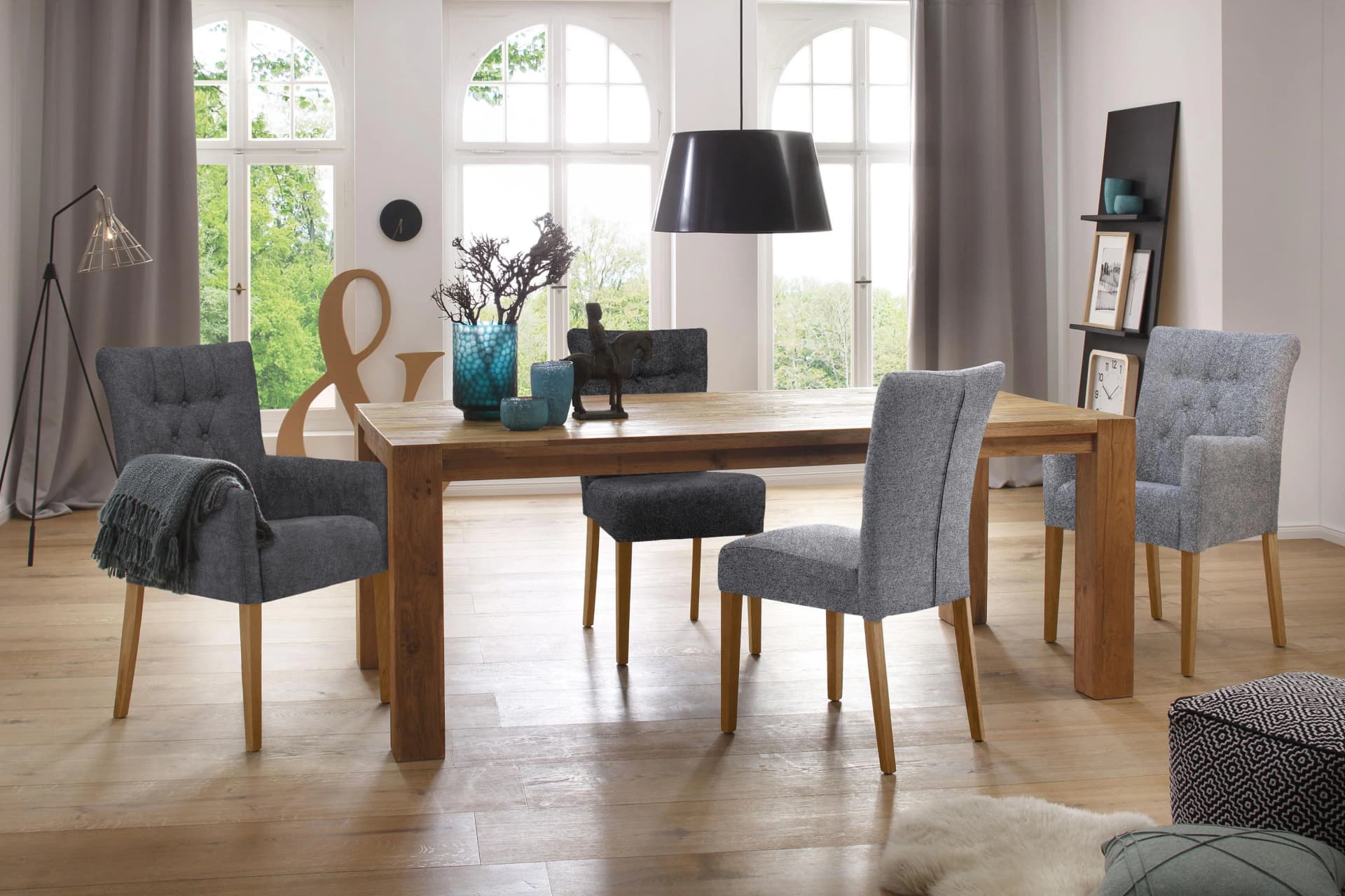 HOME AFFAIRE Queen Polsterstuhl Esszimmerstuhl Blaugrau Eiche