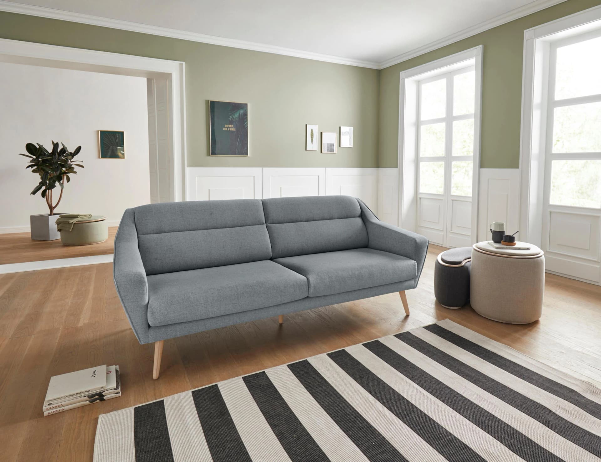 OTTO HOME Sofa Bille 3-Sitzer Mint Samtoptik Eiche-Beine
