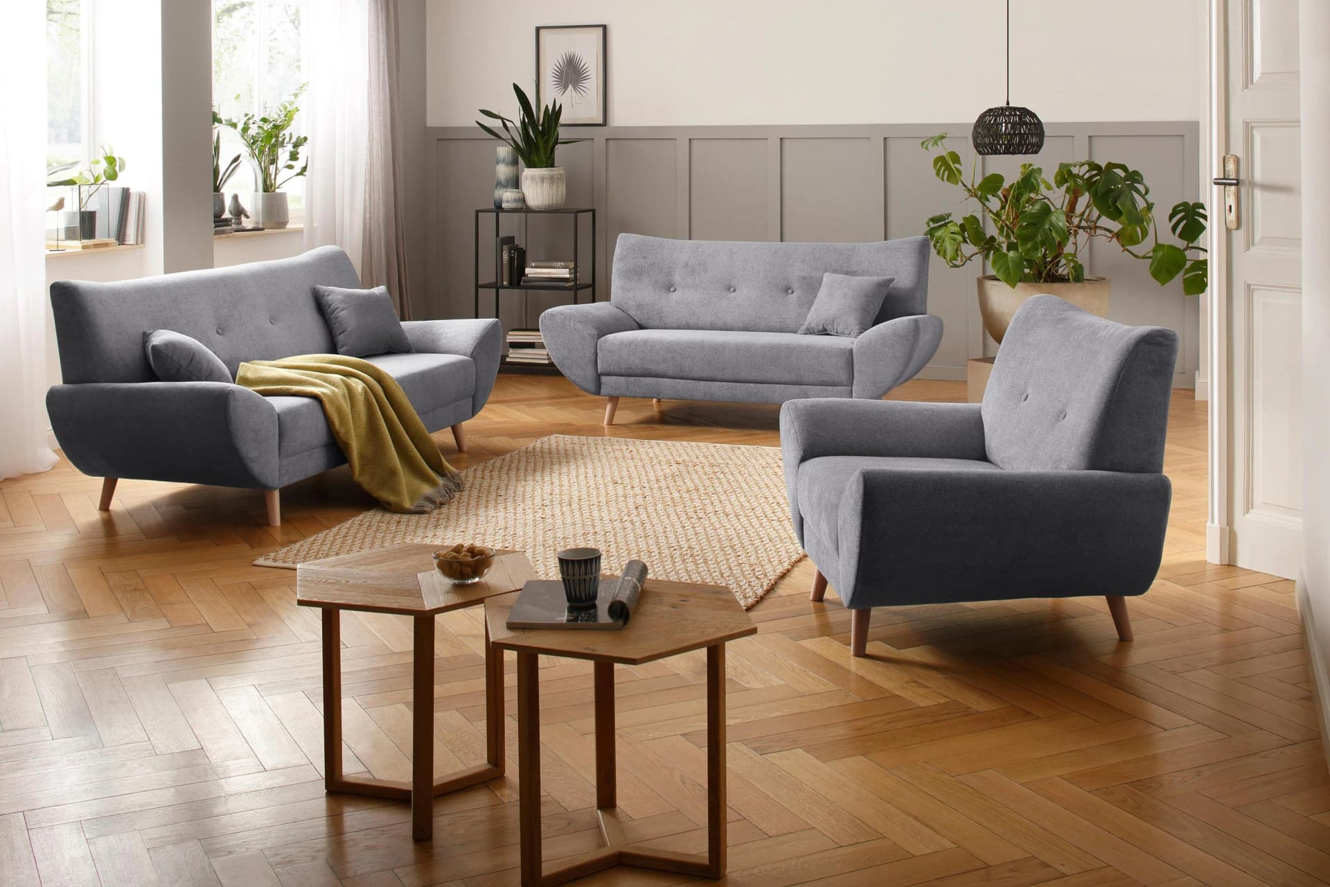 HOME AFFAIRE Polstergarnitur Basta Grau 3-tlg. Set