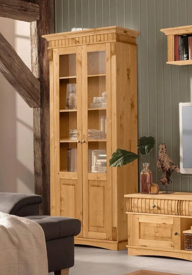 OTTO HOME Teresa Glasvitrine Massivholz Beige 2 Glastüren