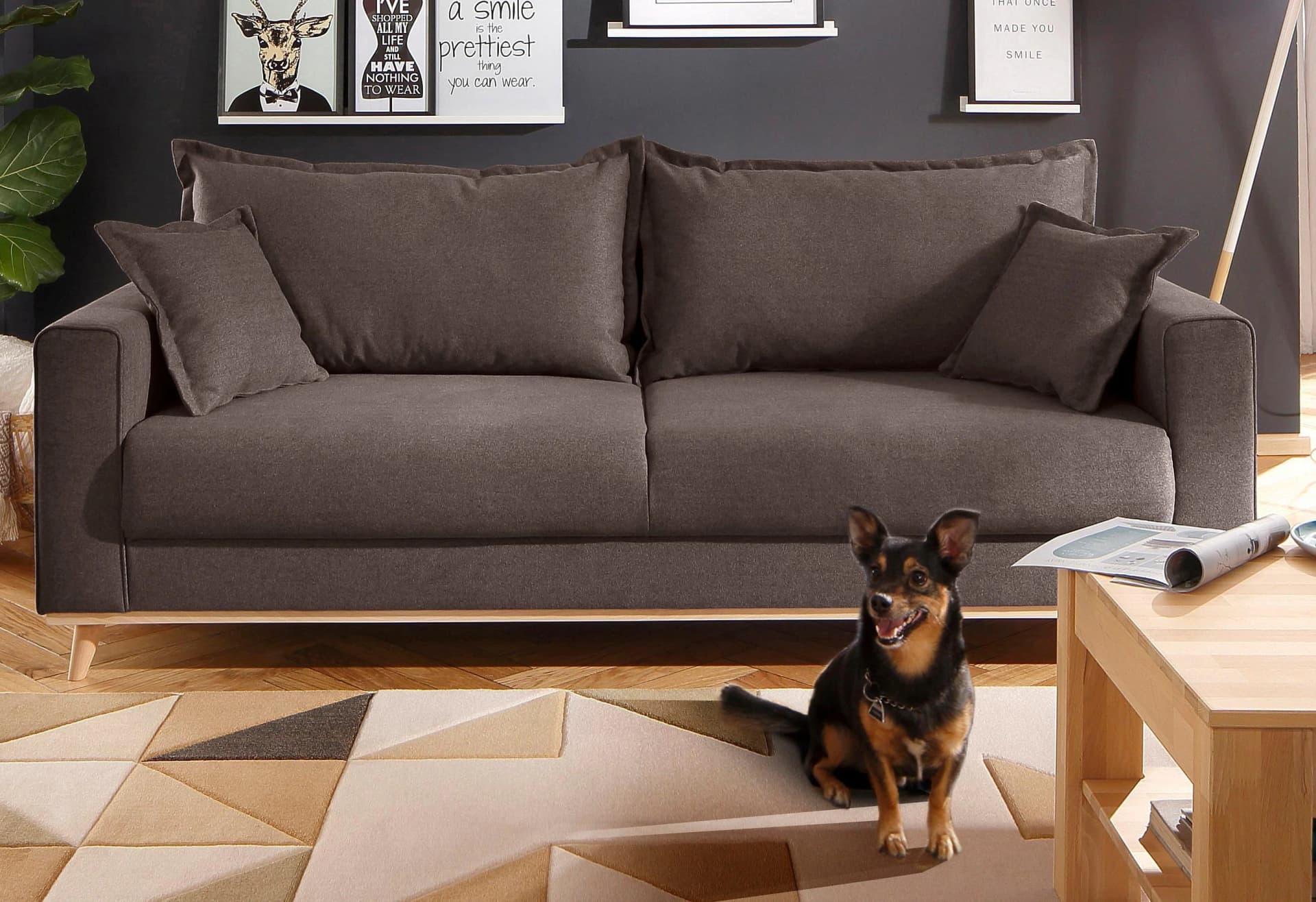 HOME AFFAIRE Edina 3-Sitzer Sofa Braun Skandinavisch