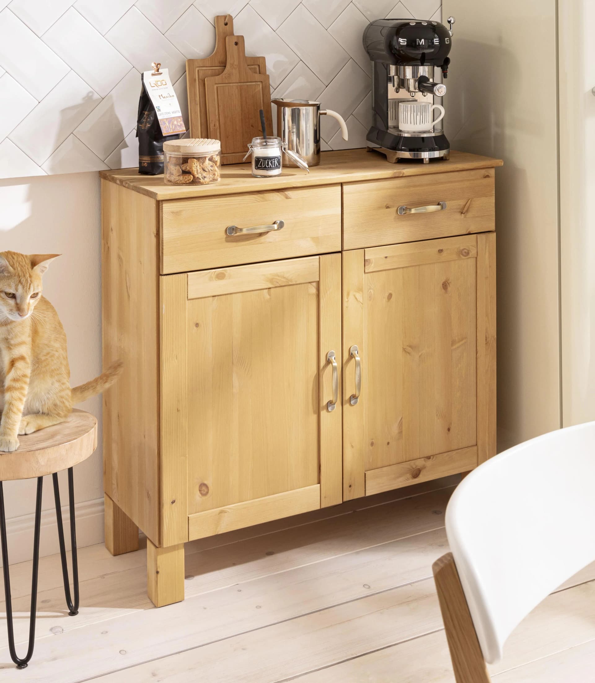 HOME AFFAIRE Sideboard Alby Beige Natur gebeizt gewachst FSC Massivholz