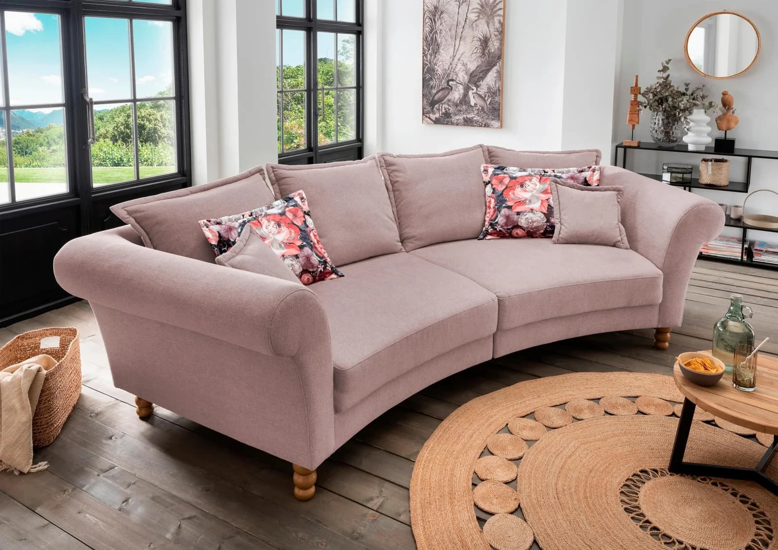 HOME AFFAIRE Big-Sofa Tassilo Flamingo Rosa Geschwungen