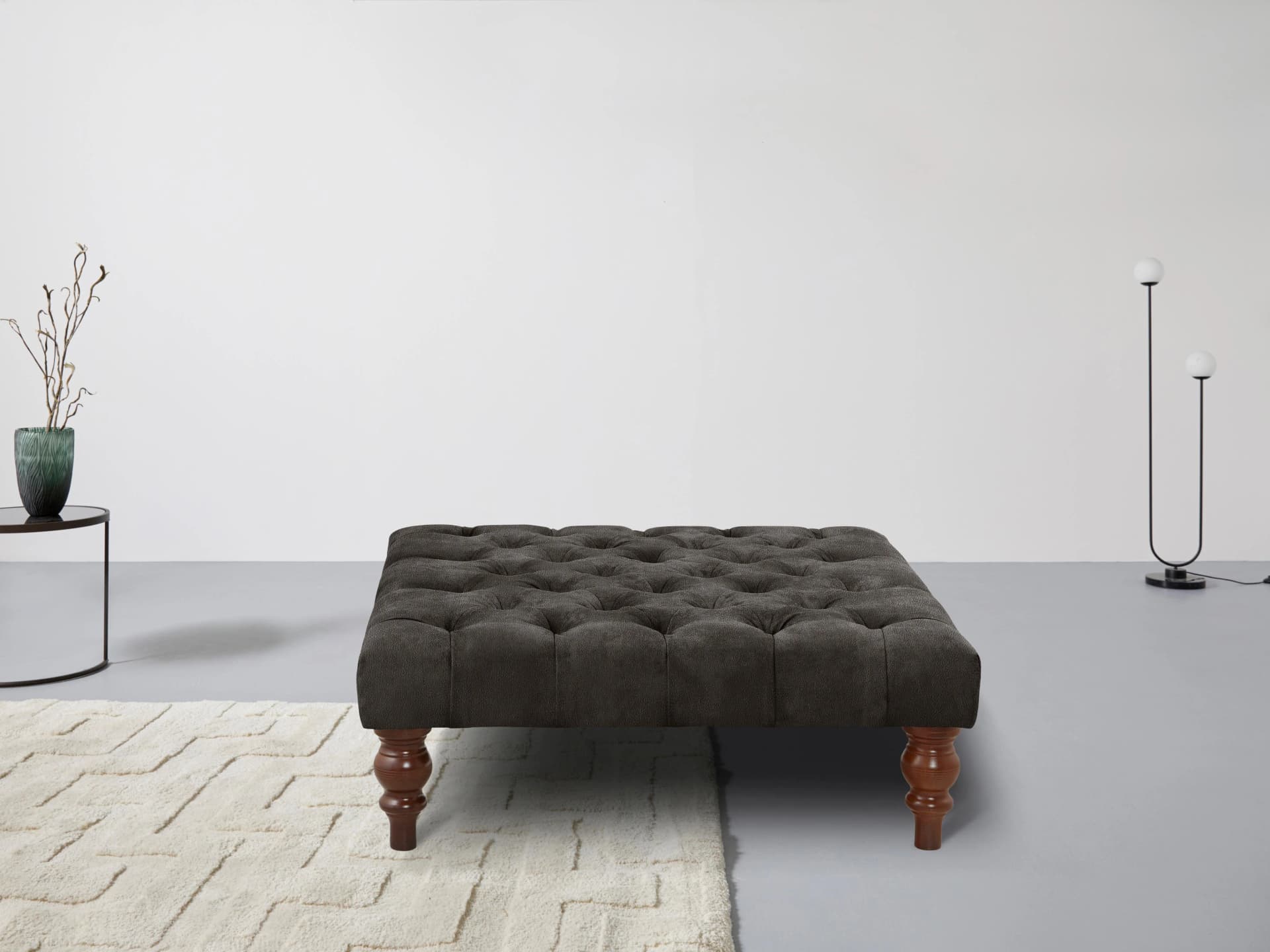 HOME AFFAIRE Chesterfield Polsterhocker Braun Naturleder