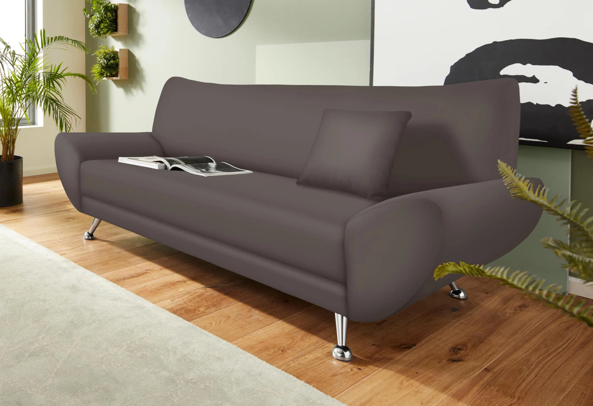 Home Affaire 3-Sitzer Sofa Grau Kunstleder Designfuß