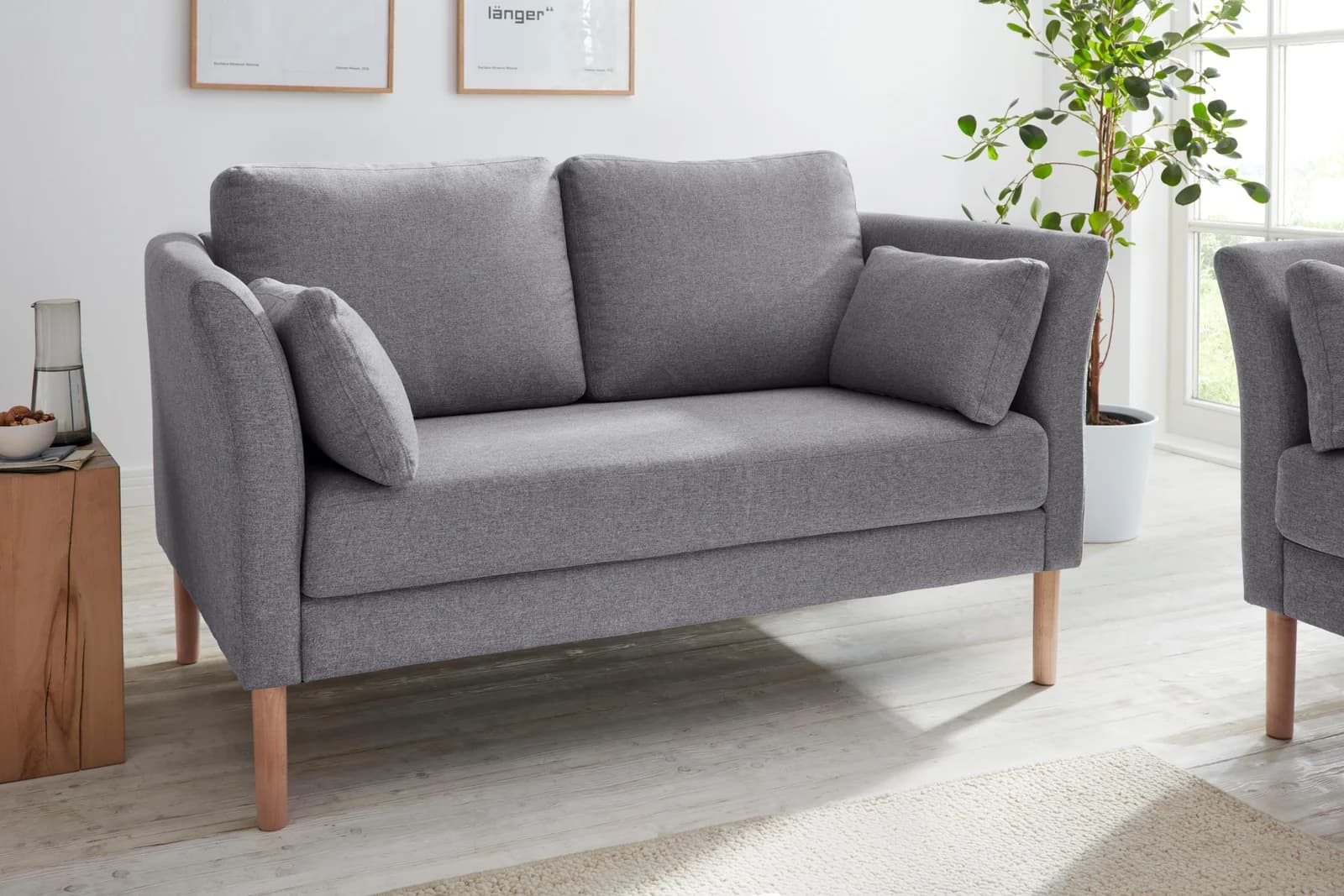 ANDAS 2-Sitzer Sofa "Grenzda" hellgrau mit Massivholzfüßen