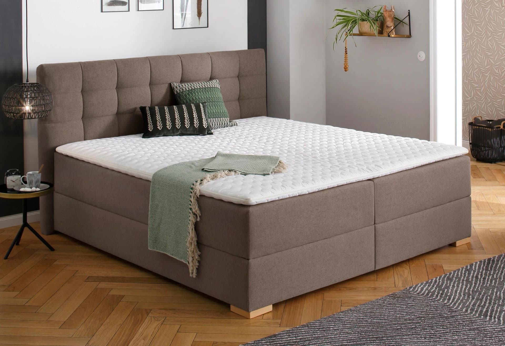 HOME AFFAIRE Boxspringbett Olivet mit Bettkasten hellbraun