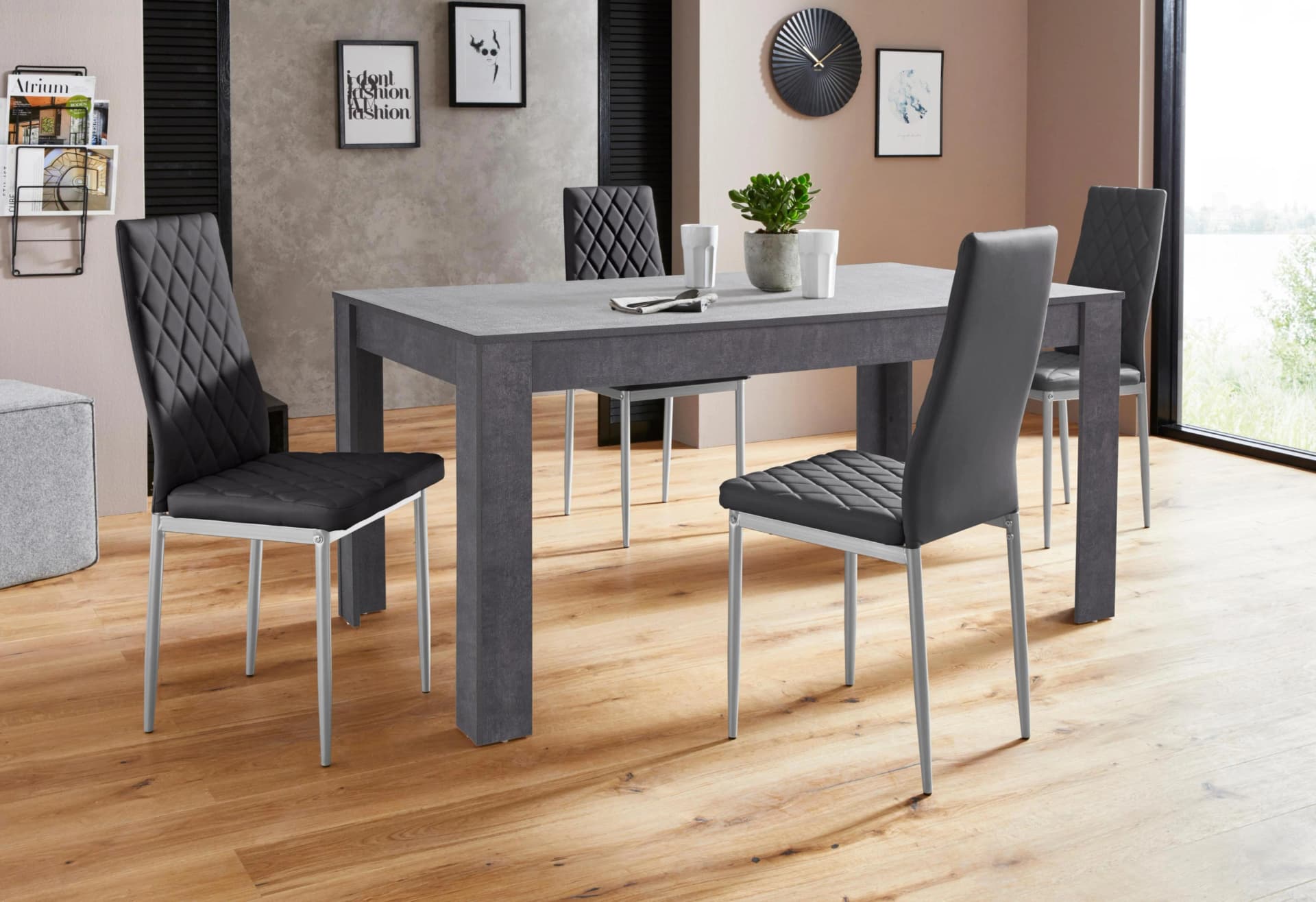 INOSIGN Essgruppe Lynn160/Brooke Grau/Schwarz mit 4 Stühlen