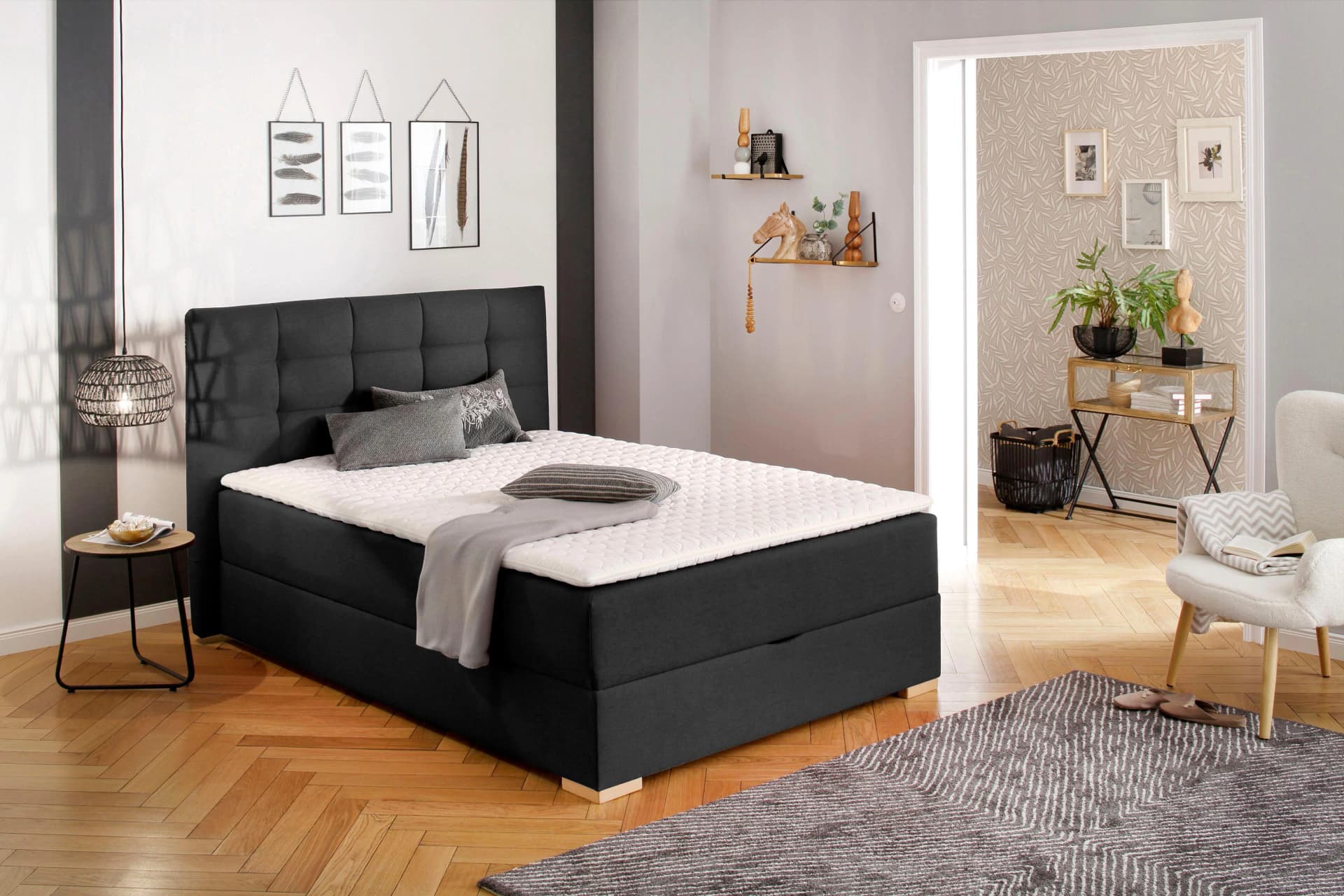 HOME AFFAIRE Boxbett Olivet mit Bettkasten Anthrazit