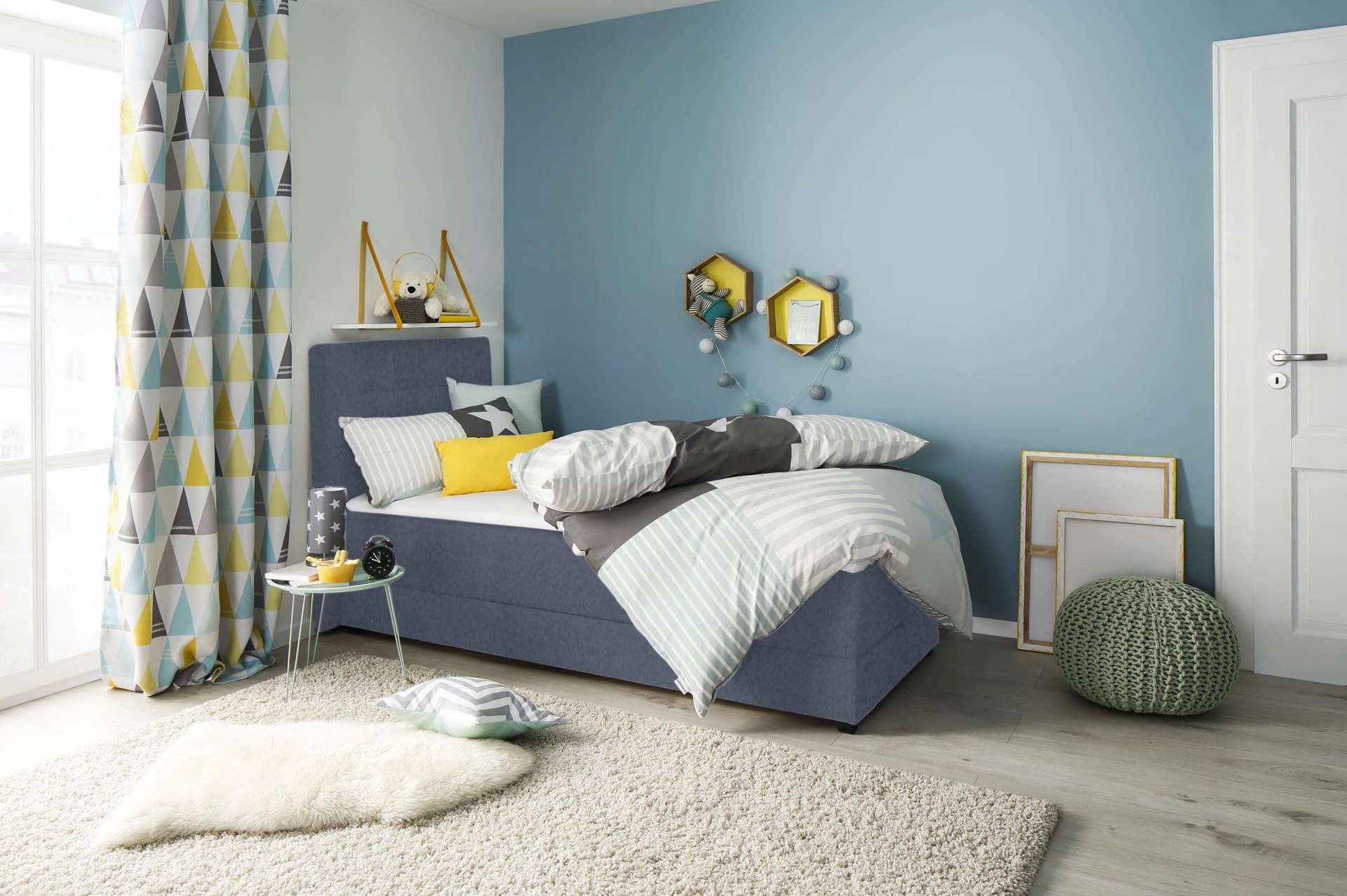 Boxbett HOME AFFAIRE Mieke Blau mit Bettkasten und Topper