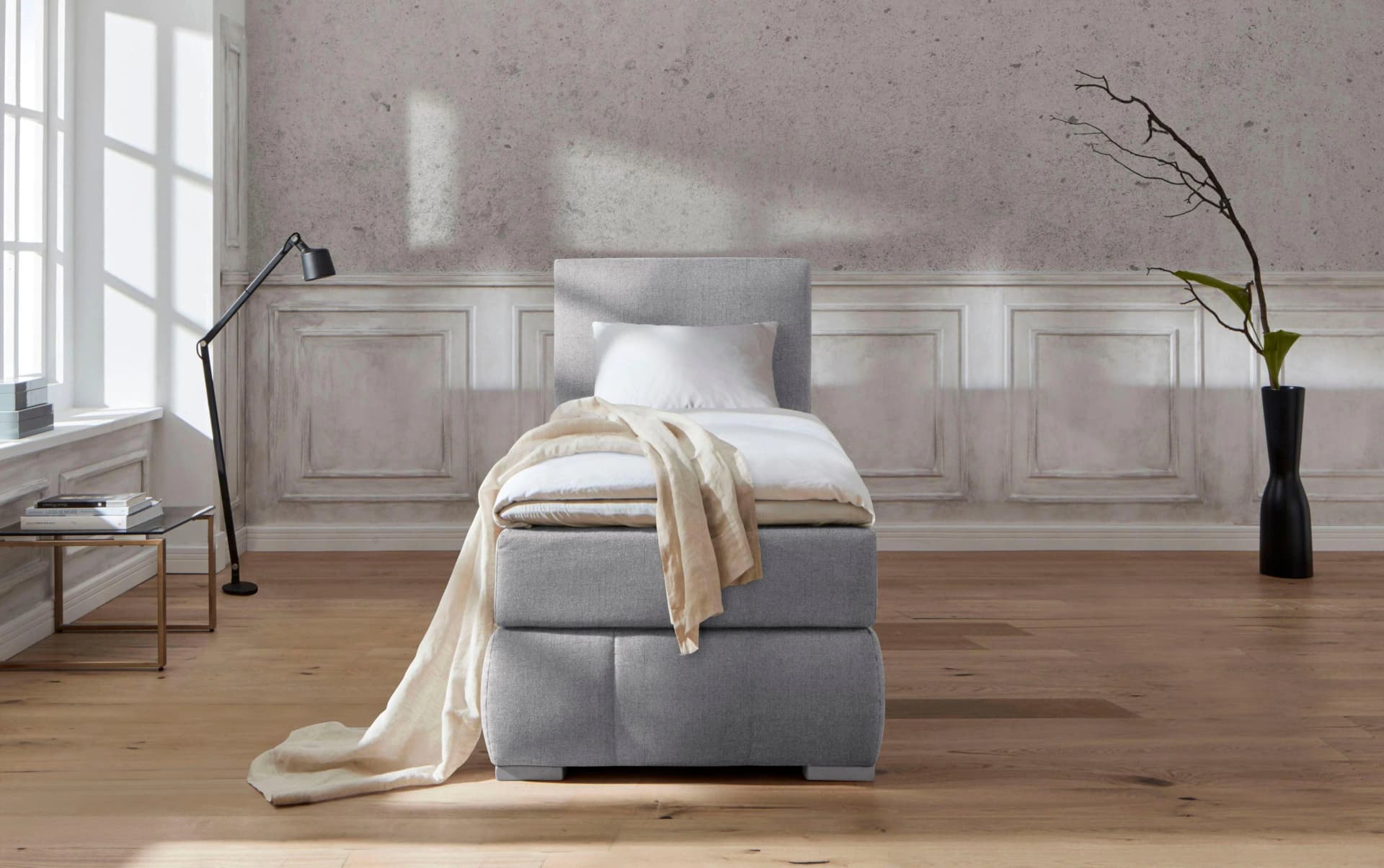 HOME AFFAIRE Boxspringbett Wehma Grau 110x213 cm mit Topper