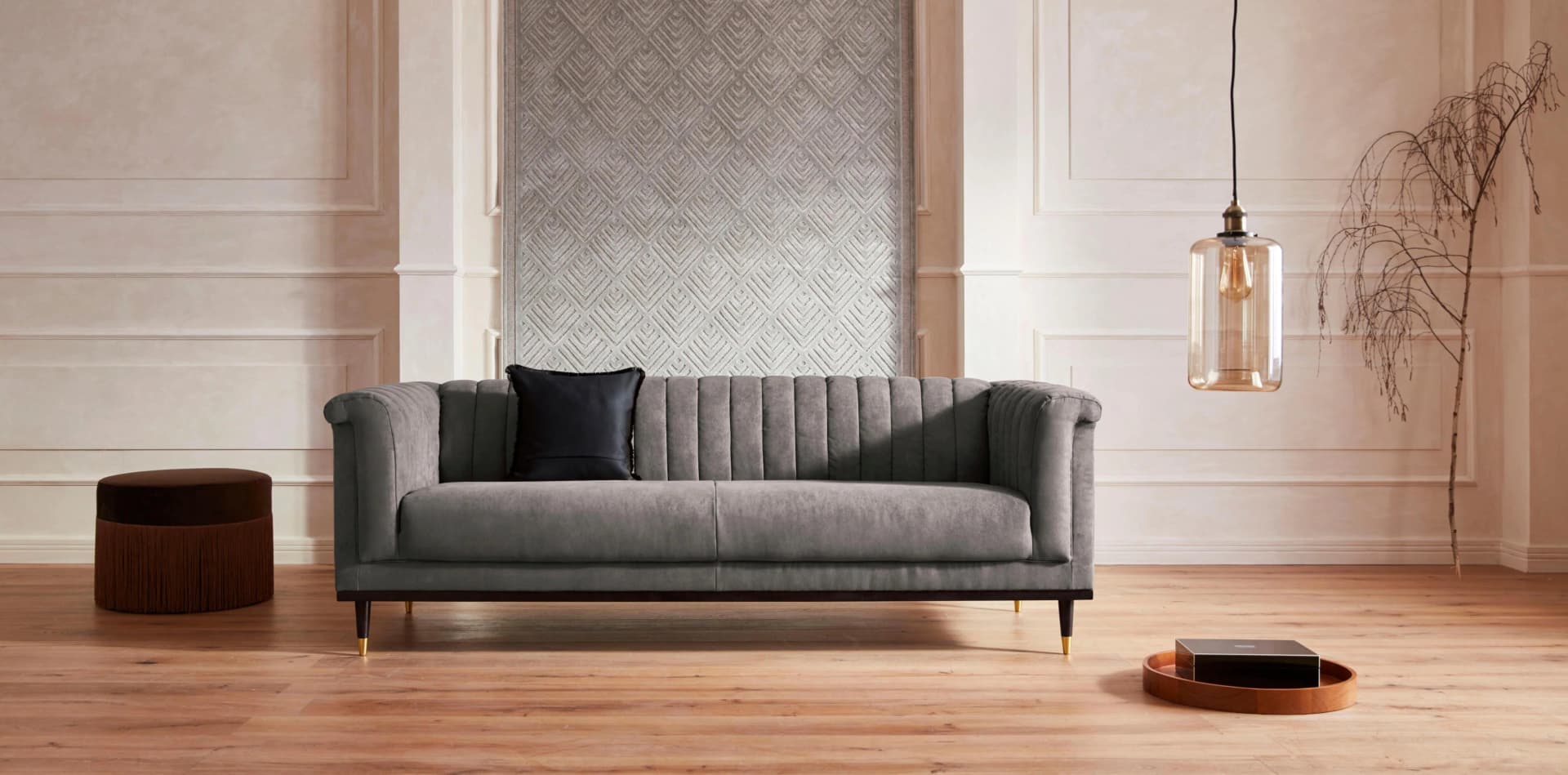 HOME AFFAIRE Chamby 3-Sitzer Sofa Anthrazit Microfaser Lederoptik