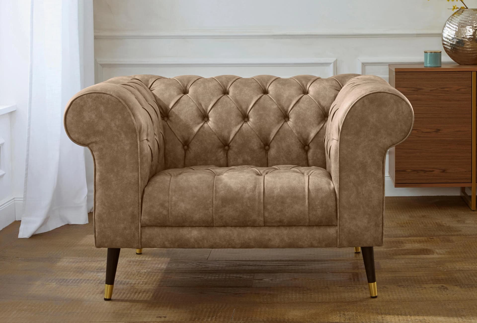 Home Affaire Tinnum Loveseat Chesterfield Sessel Braun Microfaser
