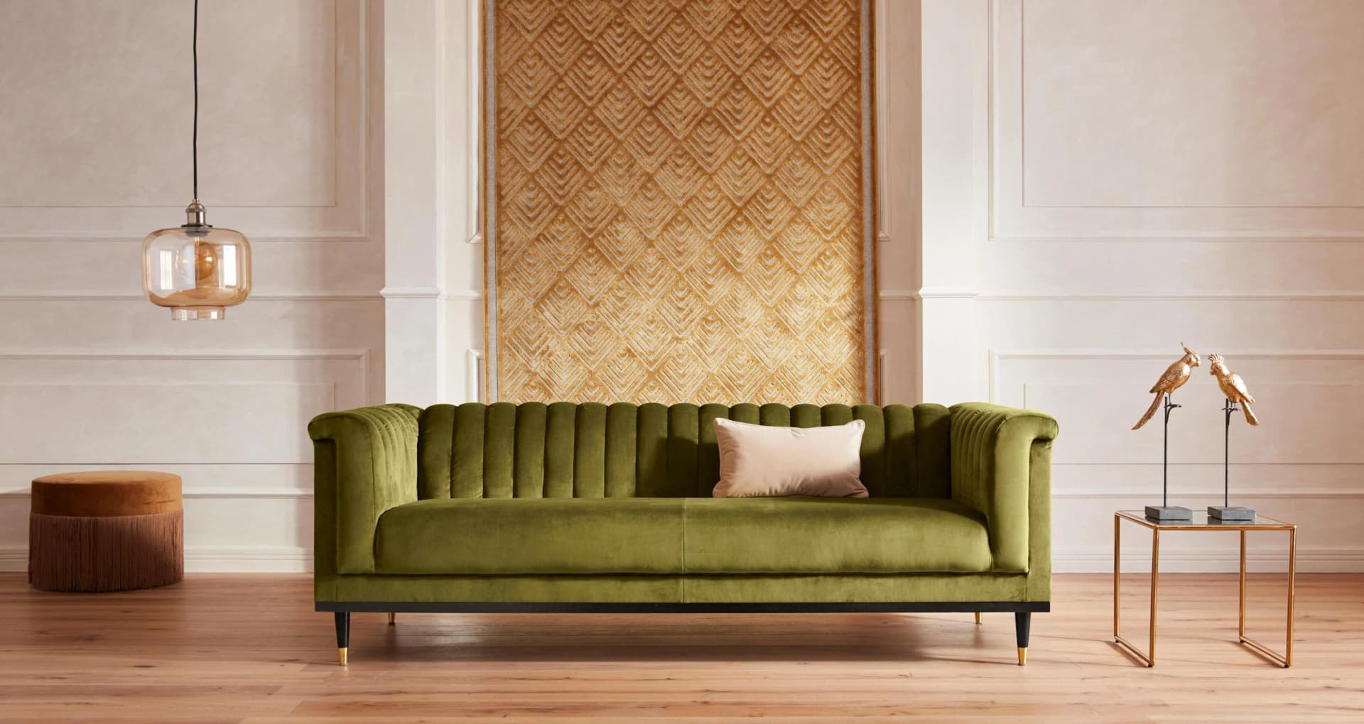 HOME AFFAIRE Chamby 3-Sitzer Sofa Limegrün Samtoptik